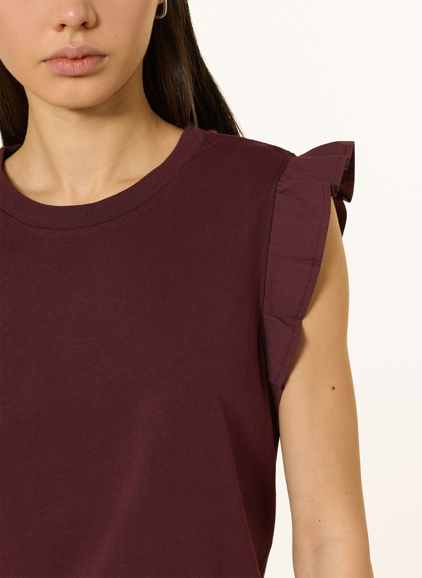 Marc O'Polo DENIM Top s volánky: TMAVĚ ČERVENÁ