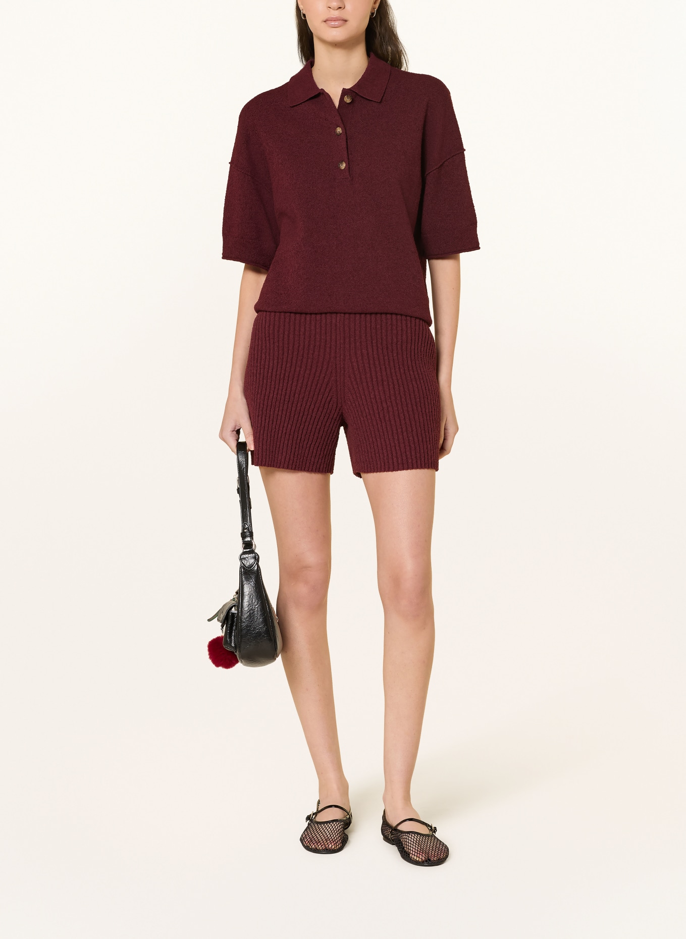 Marc O'Polo DENIM Strick-Poloshirt mit 3/4-Arm: DUNKELROT