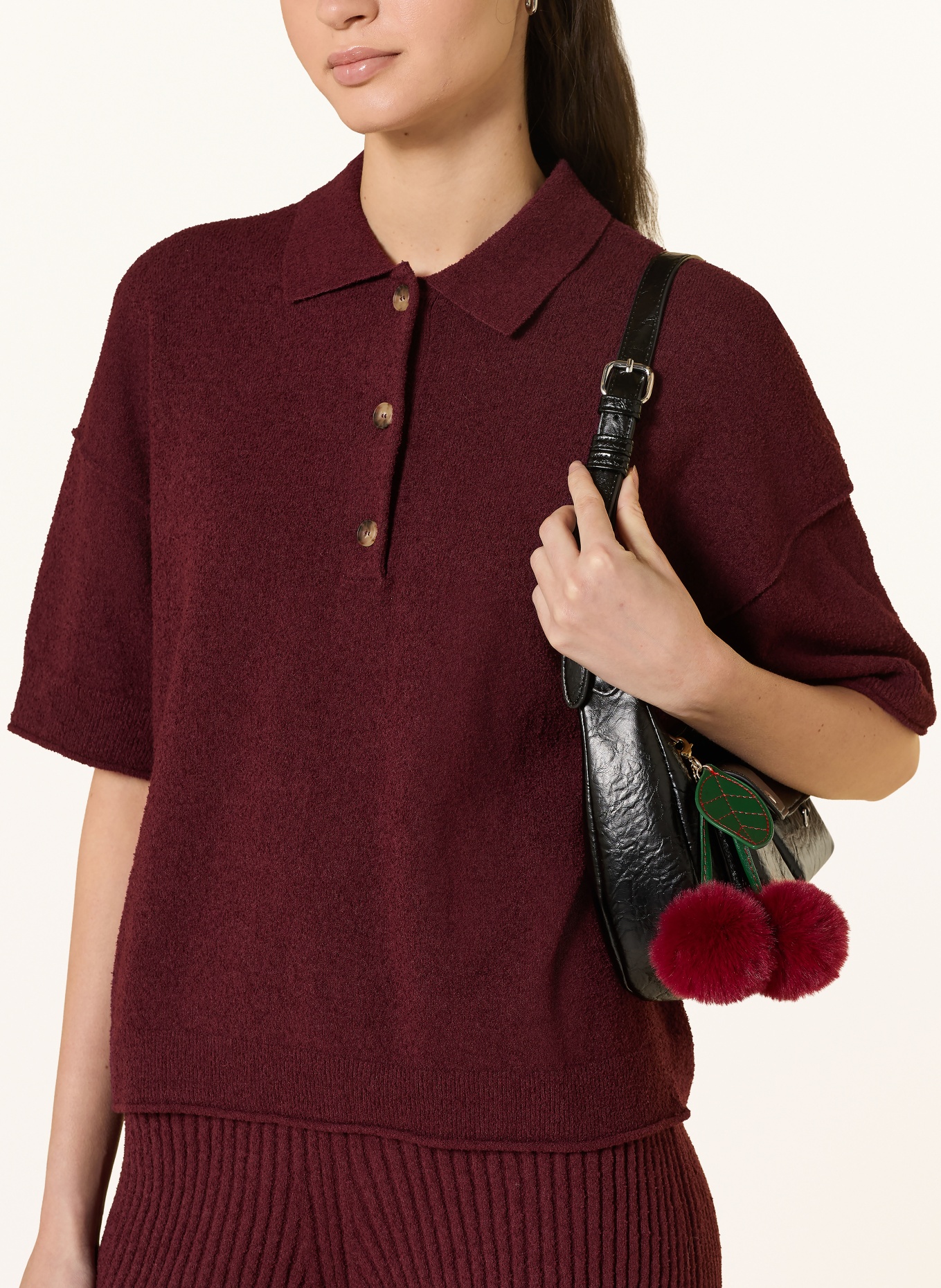 Marc O'Polo DENIM Strick-Poloshirt mit 3/4-Arm: DUNKELROT