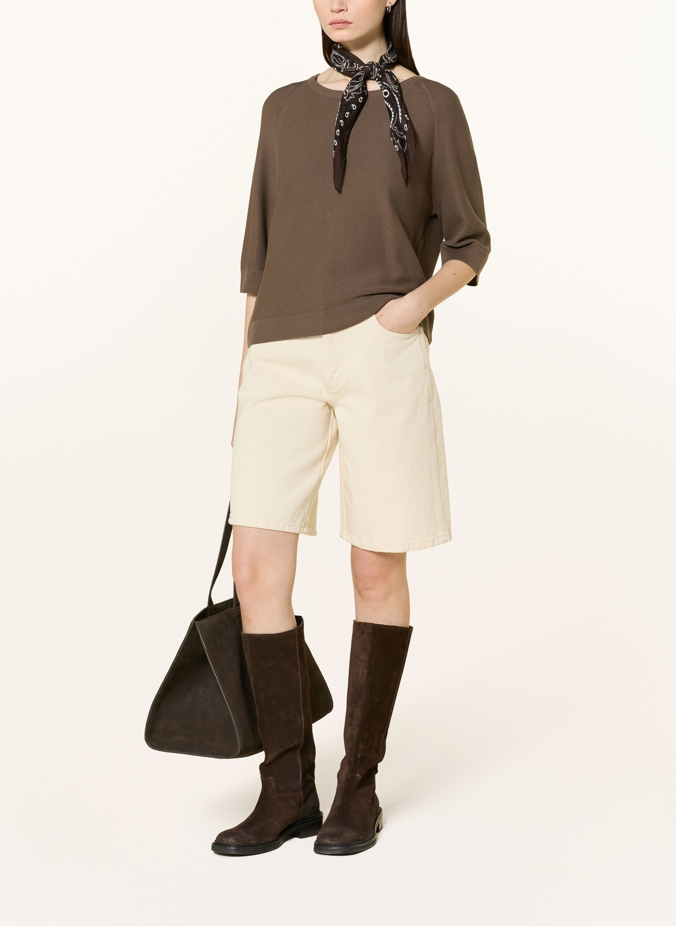 Marc O'Polo DENIM Svetr s 3/4 rukávy: HNĚDÁ