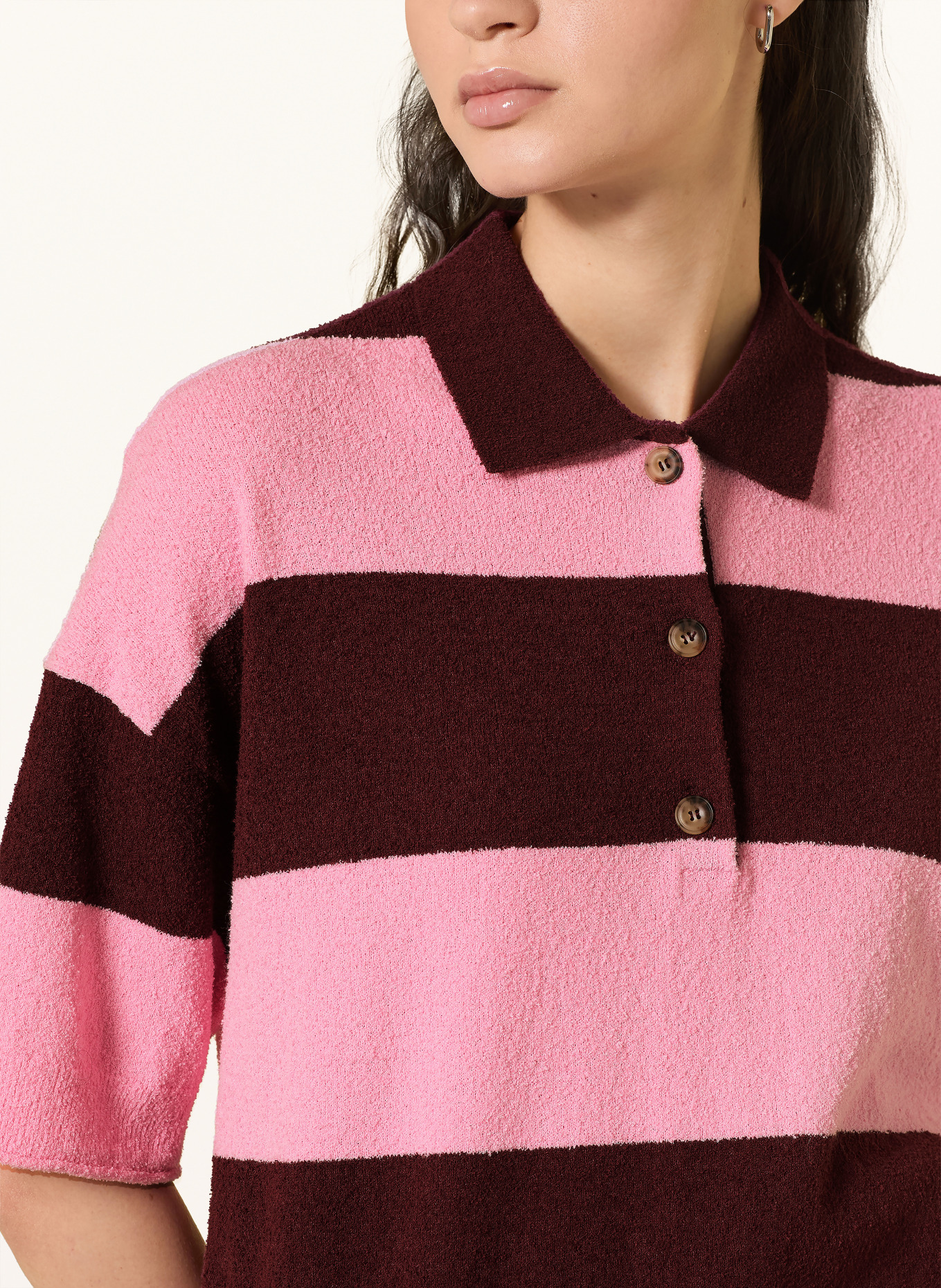 Marc O'Polo DENIM Strick-Poloshirt: ROSA / DUNKELROT