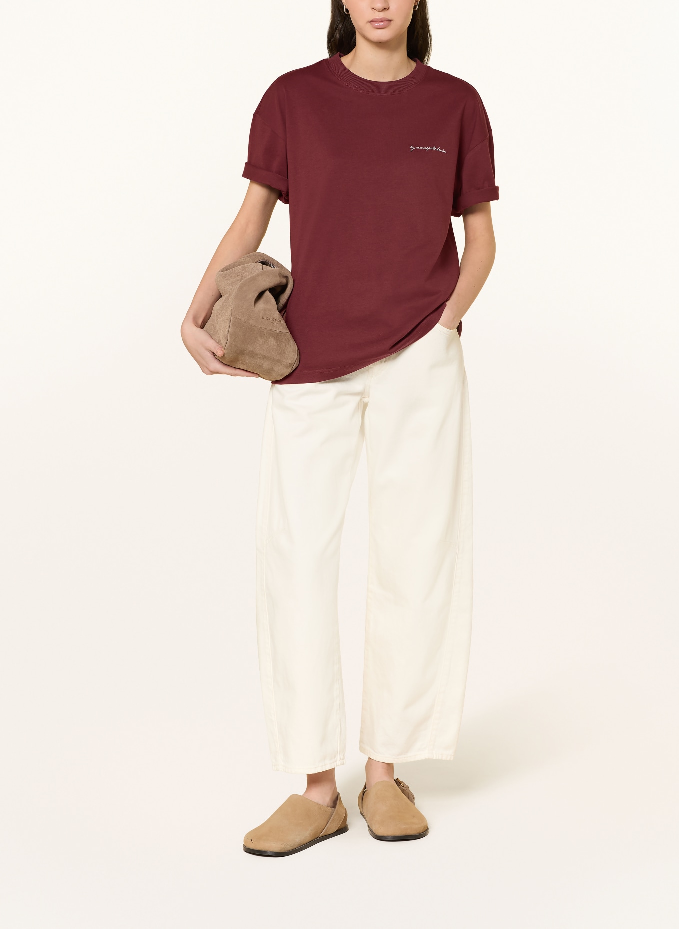 Marc O'Polo DENIM tričko: TMAVĚ ČERVENÁ / BÍLÁ