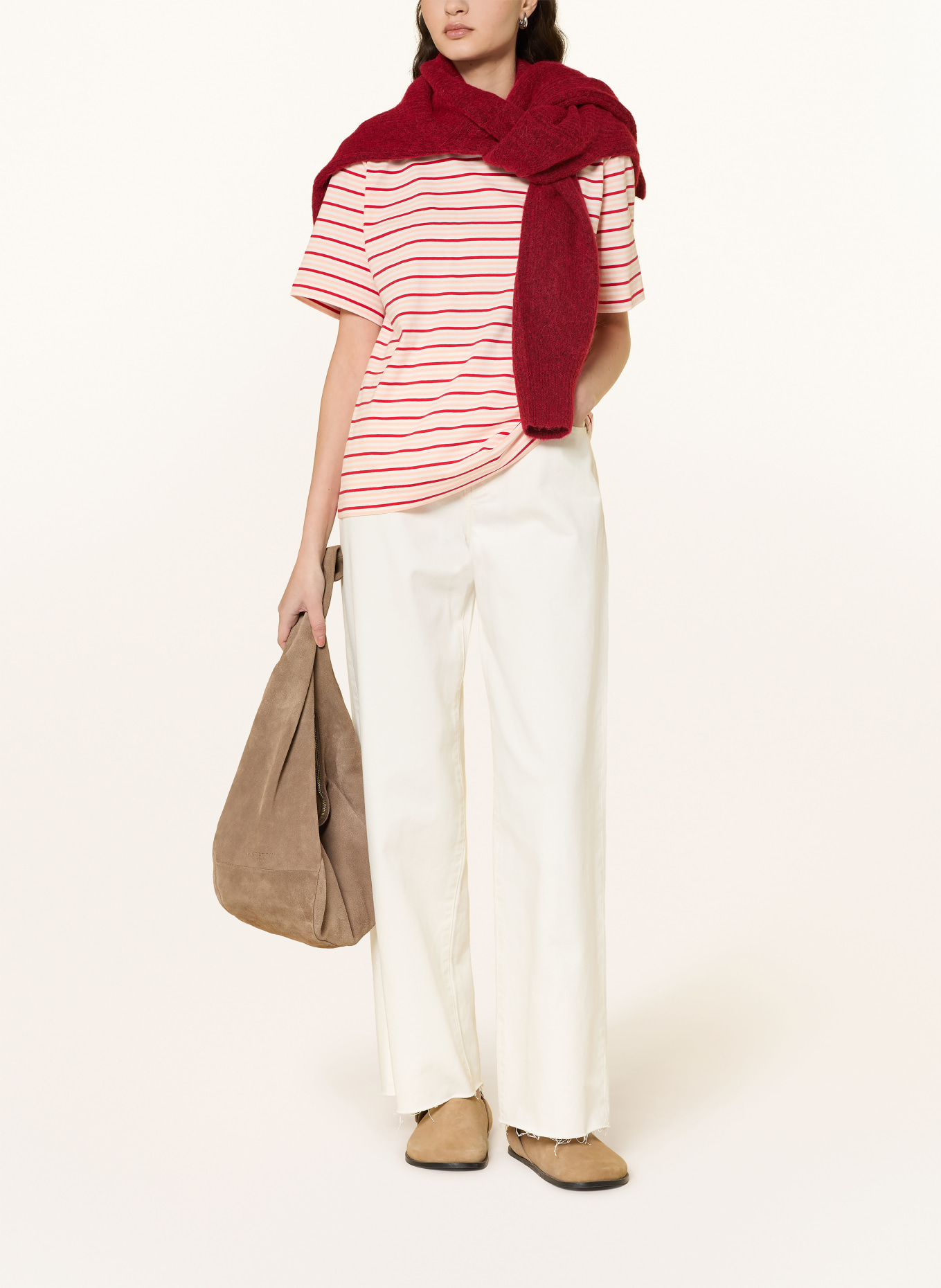 Marc O'Polo DENIM tričko: KRÉMOVÁ / ČERVENÁ / TMAVĚ ORANŽOVÁ