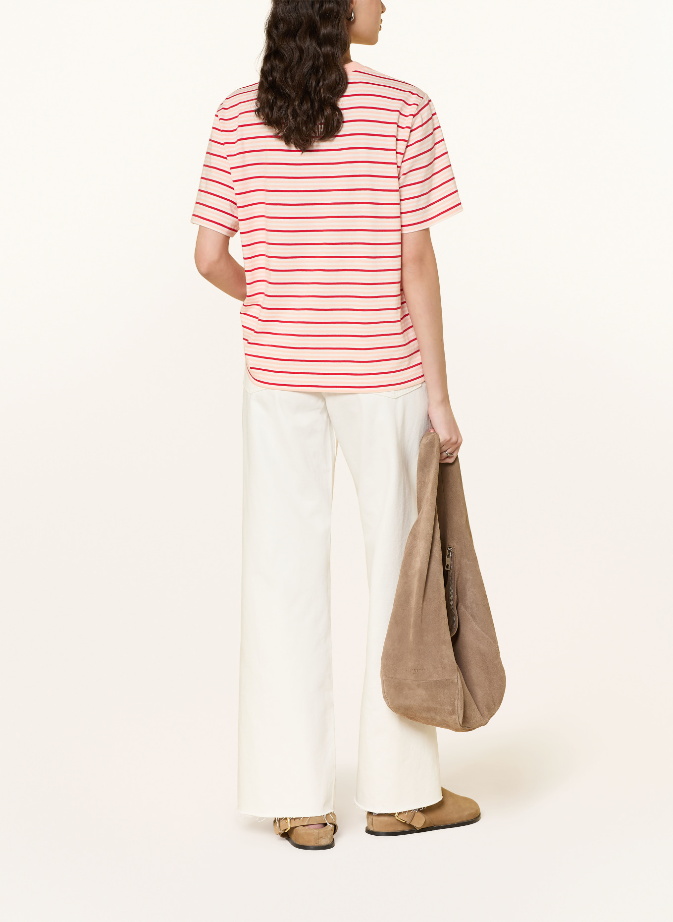 Marc O'Polo DENIM tričko: KRÉMOVÁ / ČERVENÁ / TMAVĚ ORANŽOVÁ