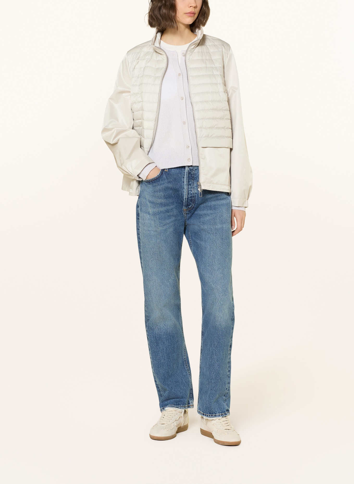 DUNO Daunenjacke NAMI im Materialmix: HELLGRAU