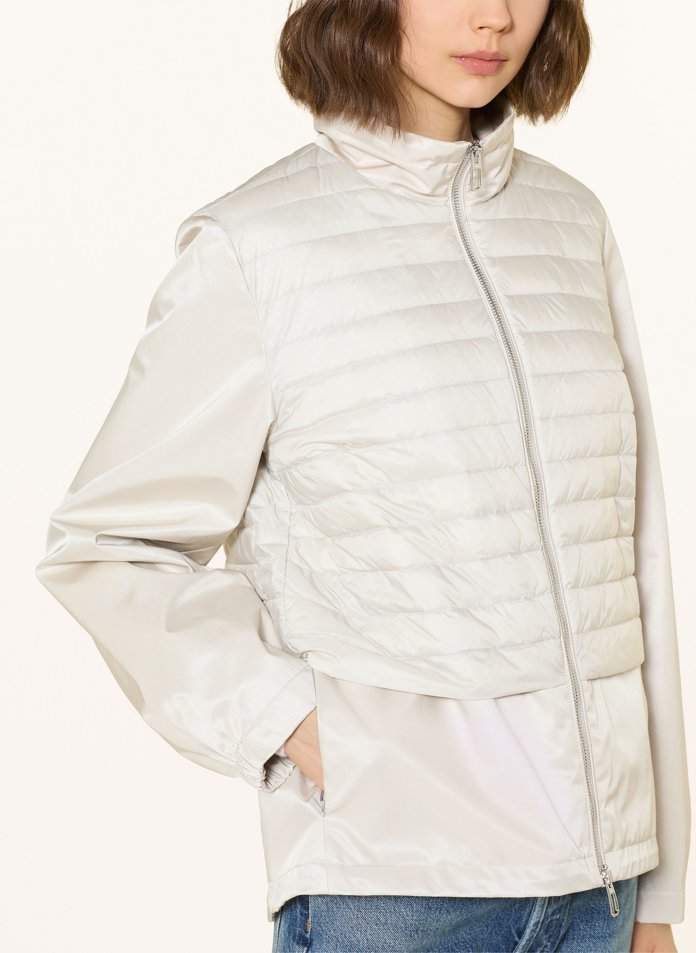 DUNO Daunenjacke NAMI im Materialmix: HELLGRAU