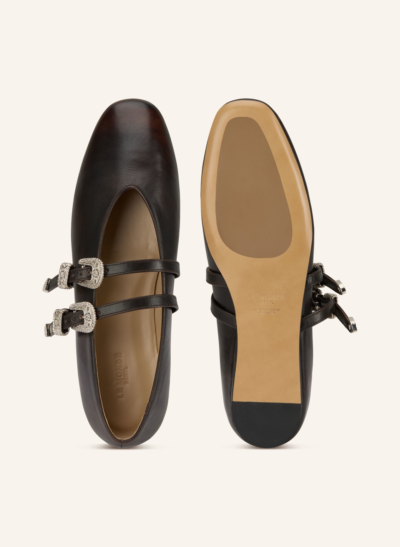 LE MONDE BÉRYL Mary-Jane-Ballerinas CLAUDIA: DUNKELBRAUN
