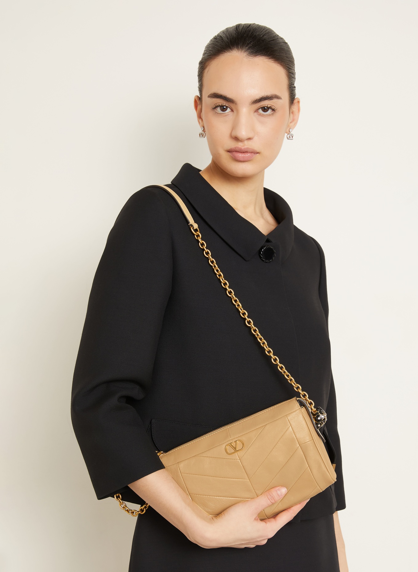 VALENTINO GARAVANI Umhängetasche VLOGO PANTHEA SMALL: BEIGE / GOLD