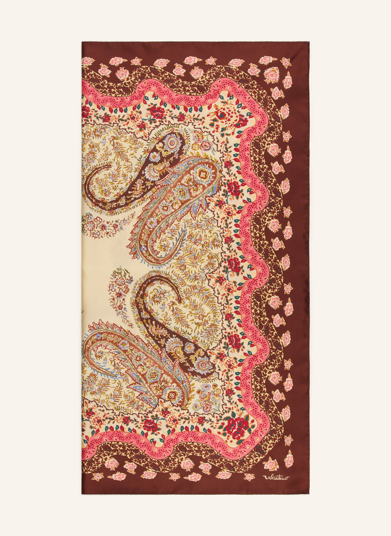 VALENTINO GARAVANI zijden sjaal: DONKERROOD / ROZE / BEIGE