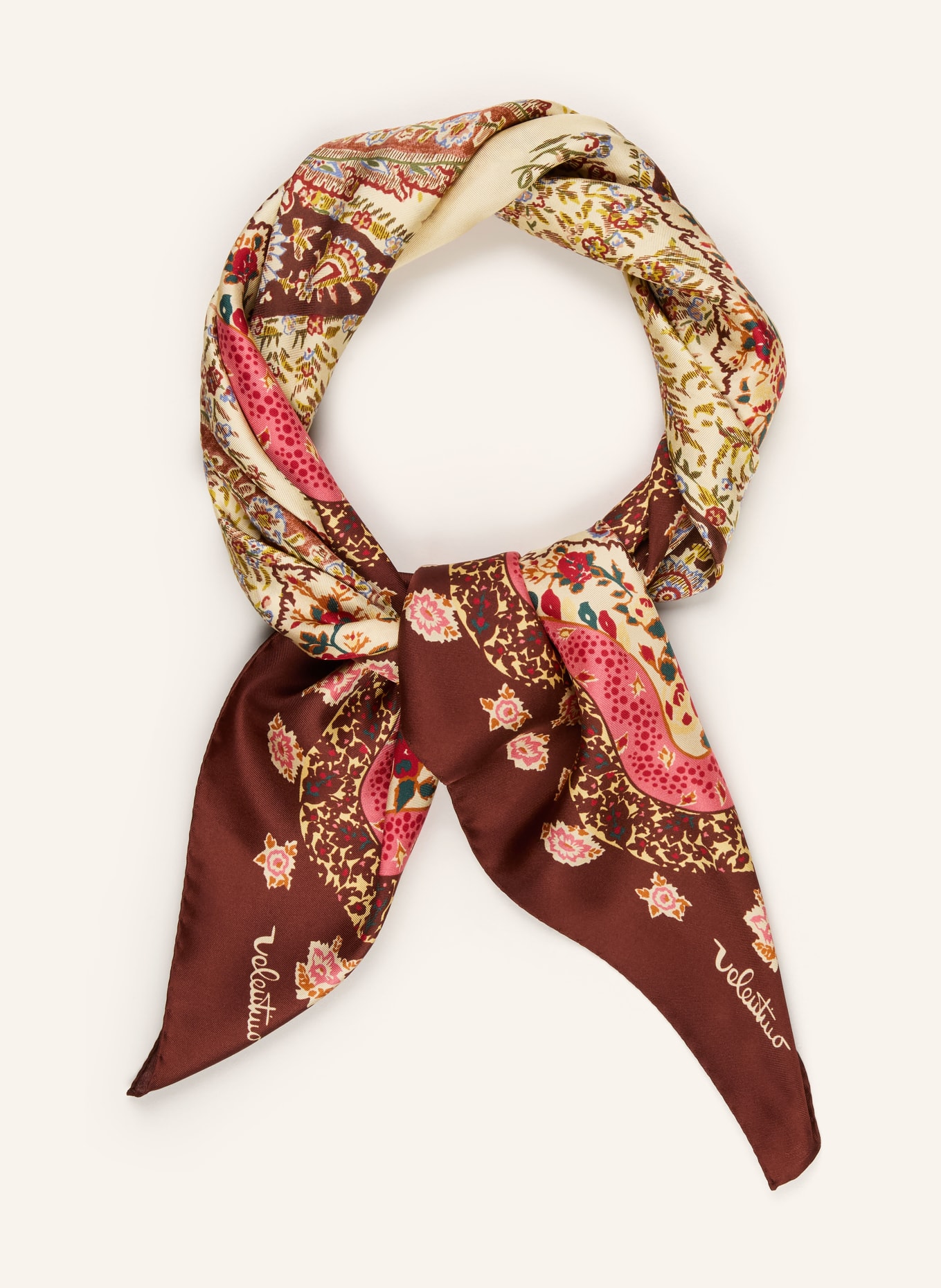 VALENTINO GARAVANI zijden sjaal: DONKERROOD / ROZE / BEIGE