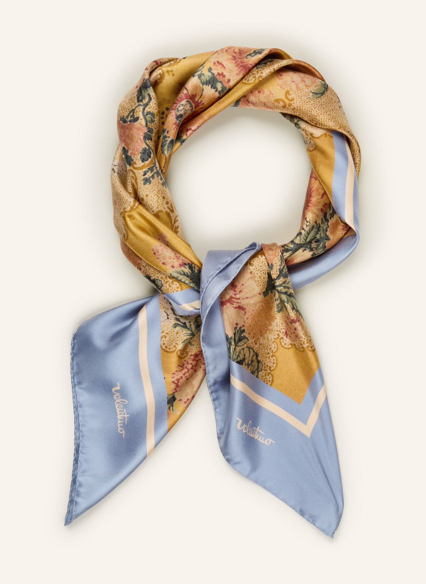 VALENTINO GARAVANI zijden sjaal: LICHTBRUIN / GROEN / LICHTBLAUW