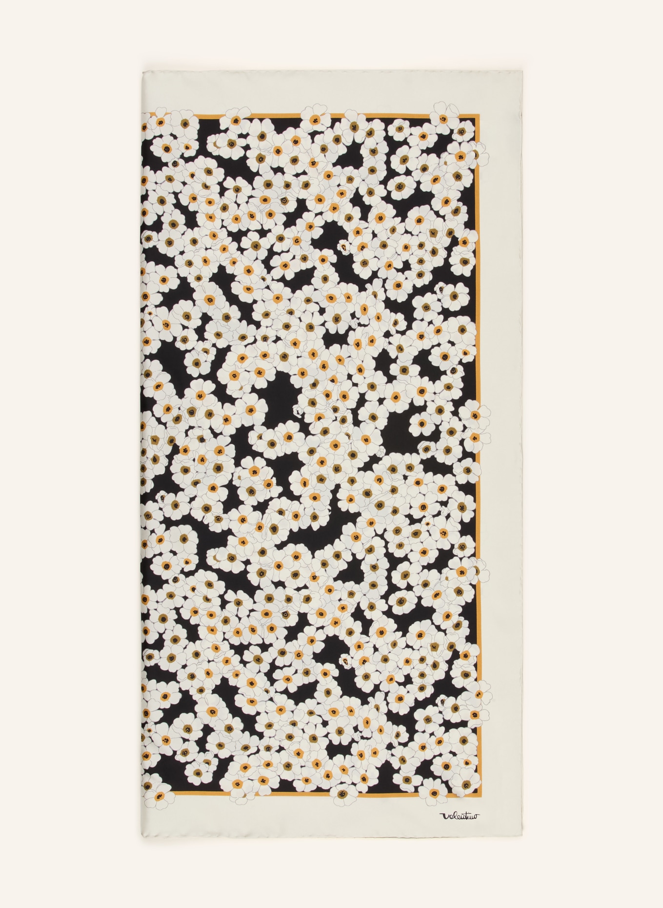 VALENTINO GARAVANI zijden sjaal: ECRU / COGNAC / ZWART