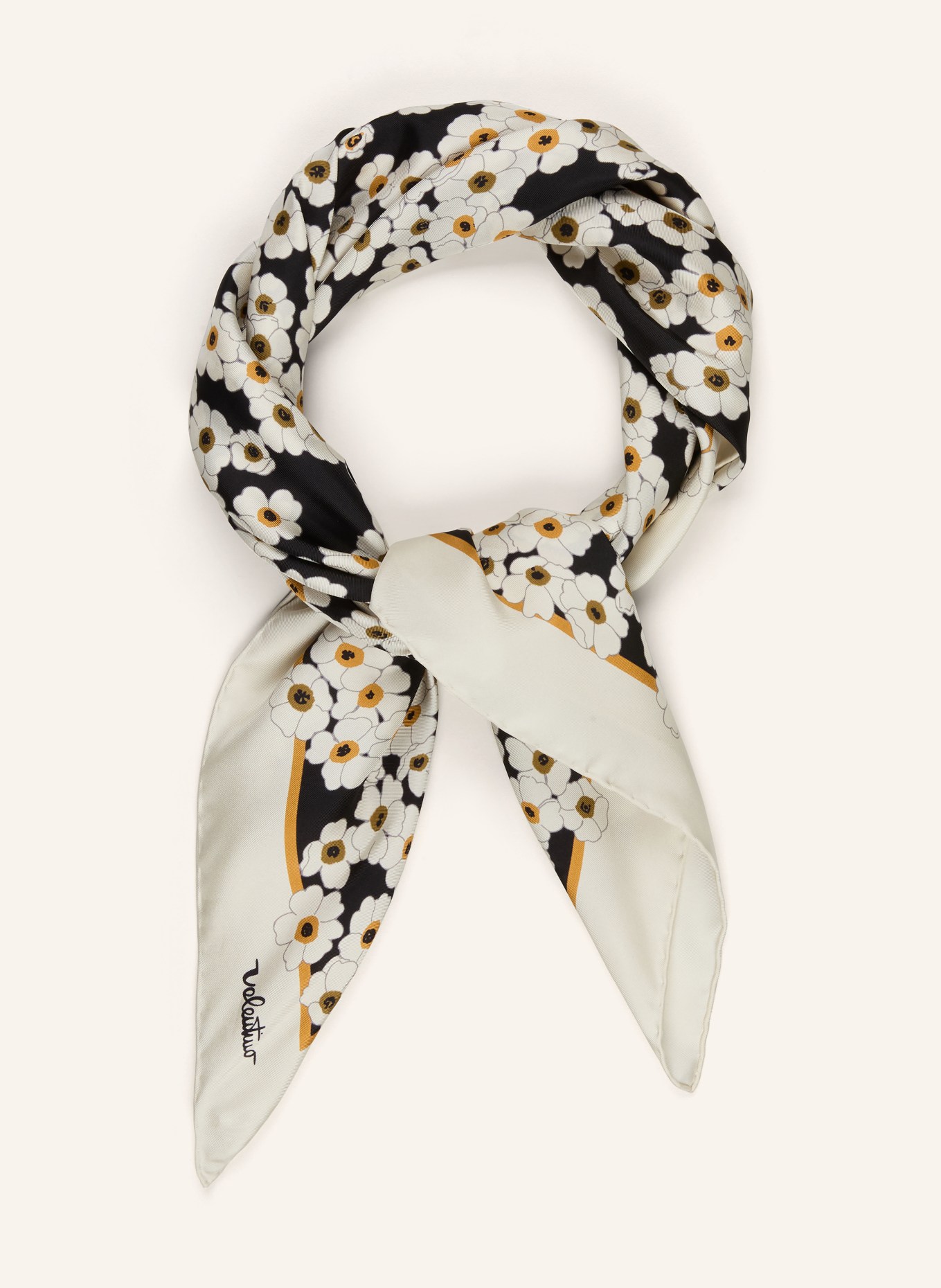 VALENTINO GARAVANI zijden sjaal: ECRU / COGNAC / ZWART