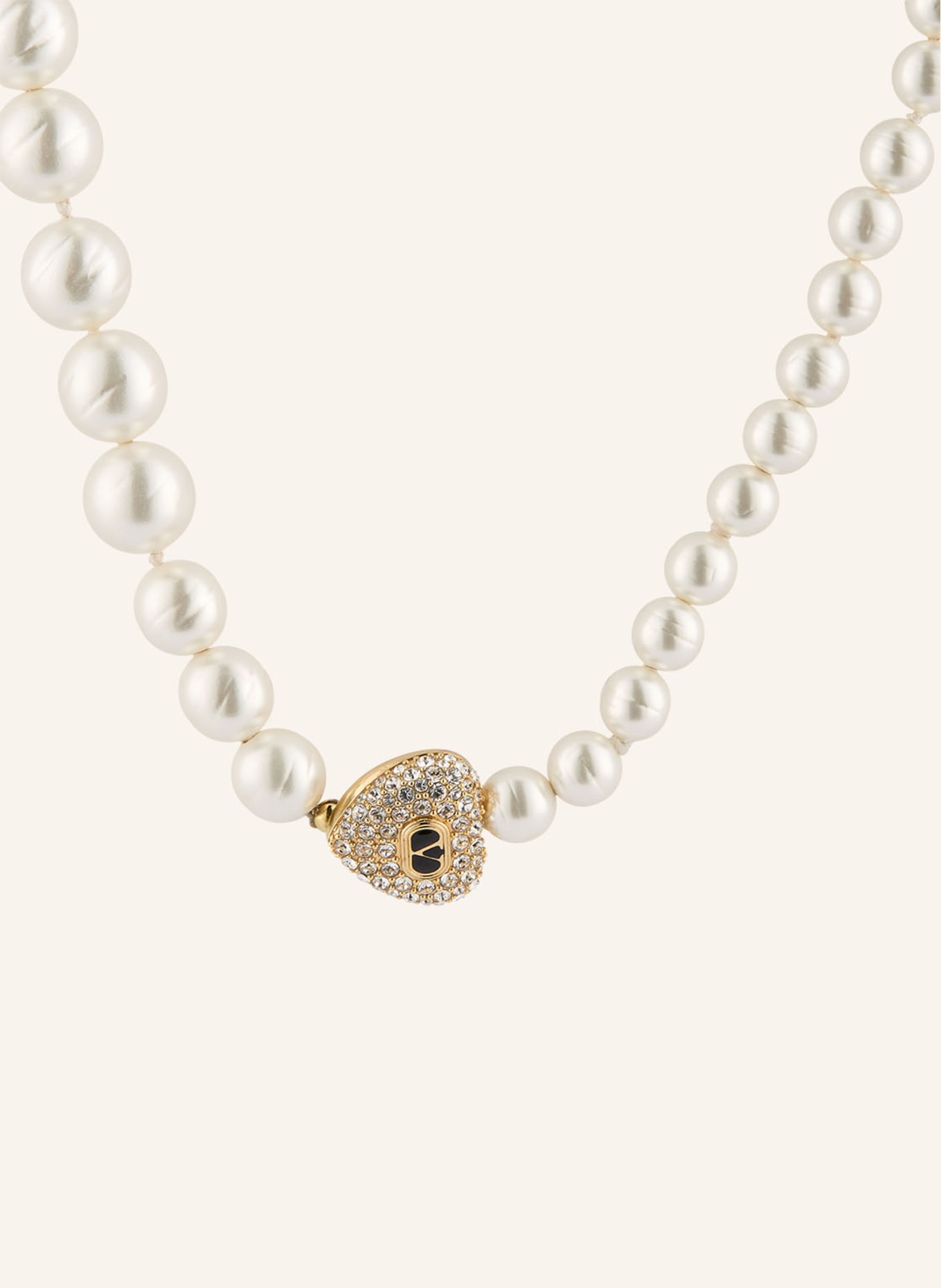 VALENTINO GARAVANI Halskette COEUR ROYAL mit Swarovski Kristallen: CREME / GOLD / SCHWARZ