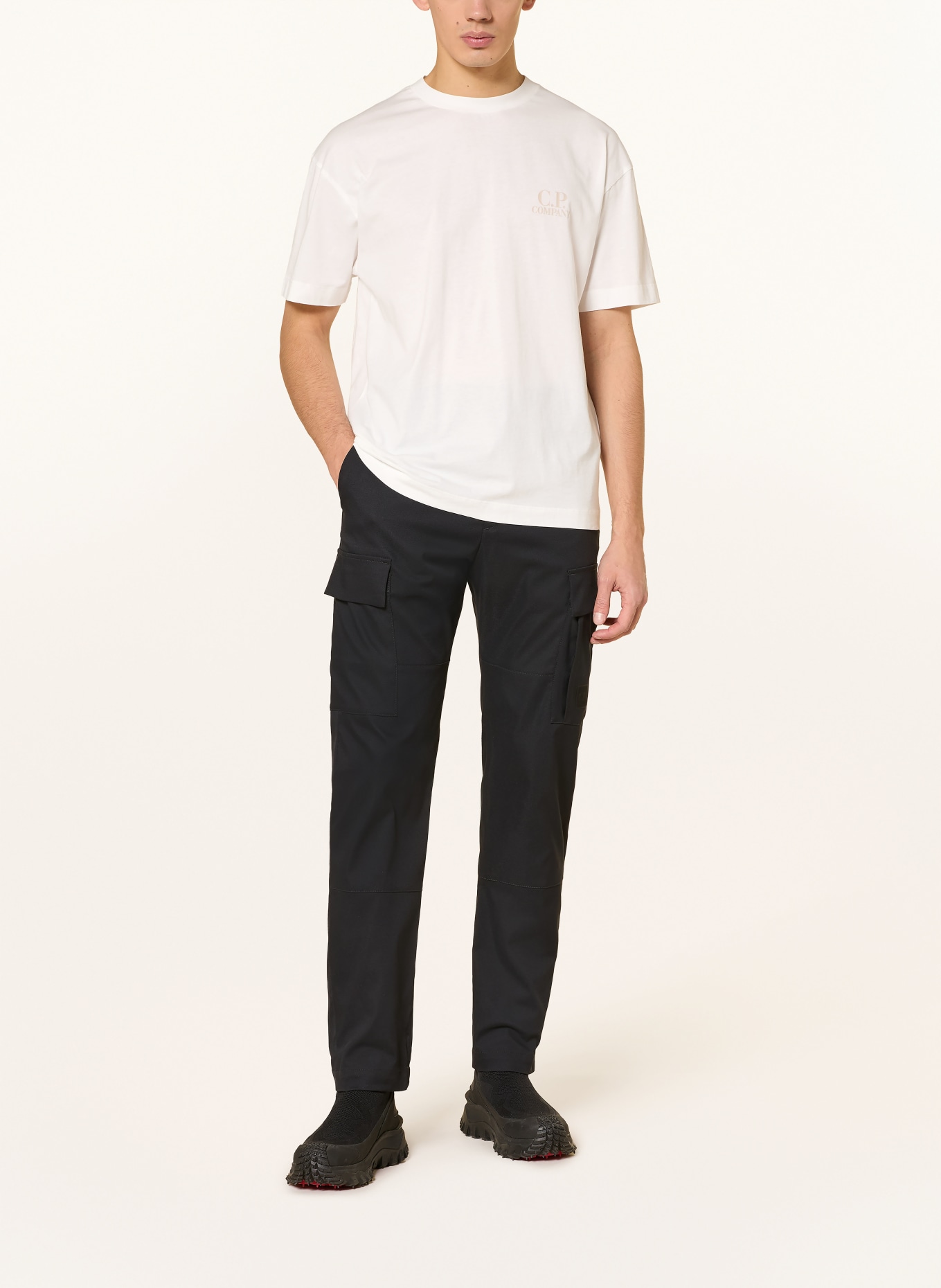 C.P. COMPANY tričko: BÍLÁ / BÉŽOVÁ