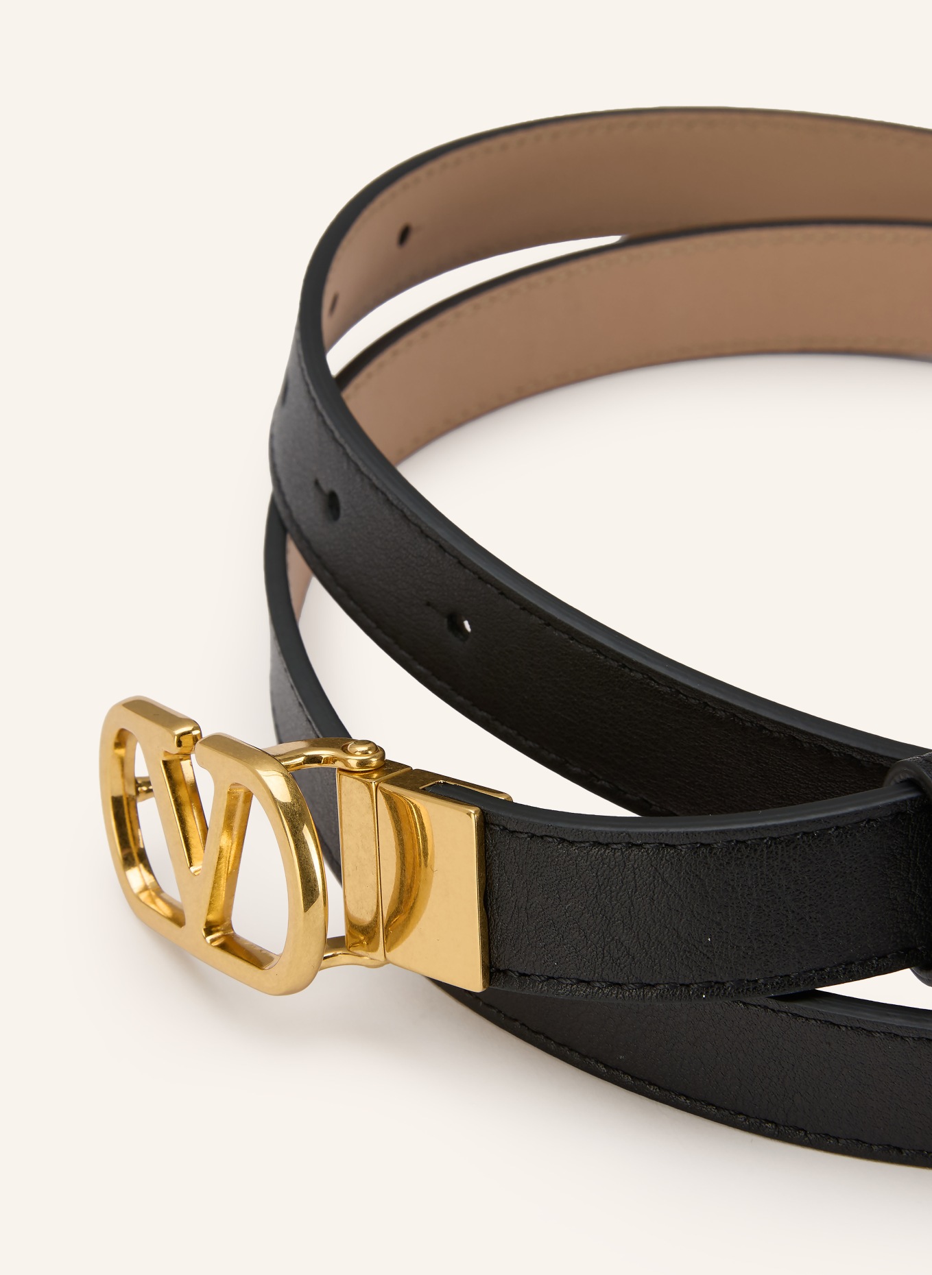 VALENTINO GARAVANI Ledergürtel VLOGO SIGNATURE zum Wenden: SCHWARZ / GOLD / BEIGE