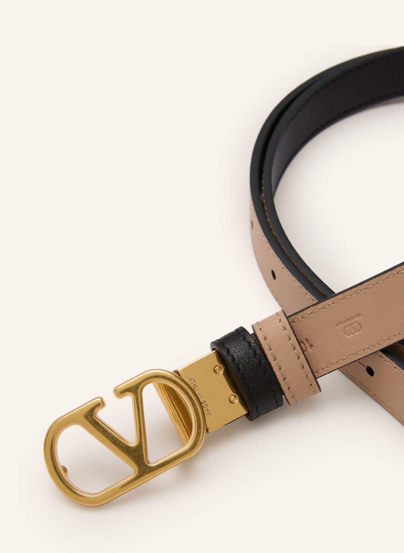 VALENTINO GARAVANI Ledergürtel VLOGO SIGNATURE zum Wenden: SCHWARZ / GOLD / BEIGE
