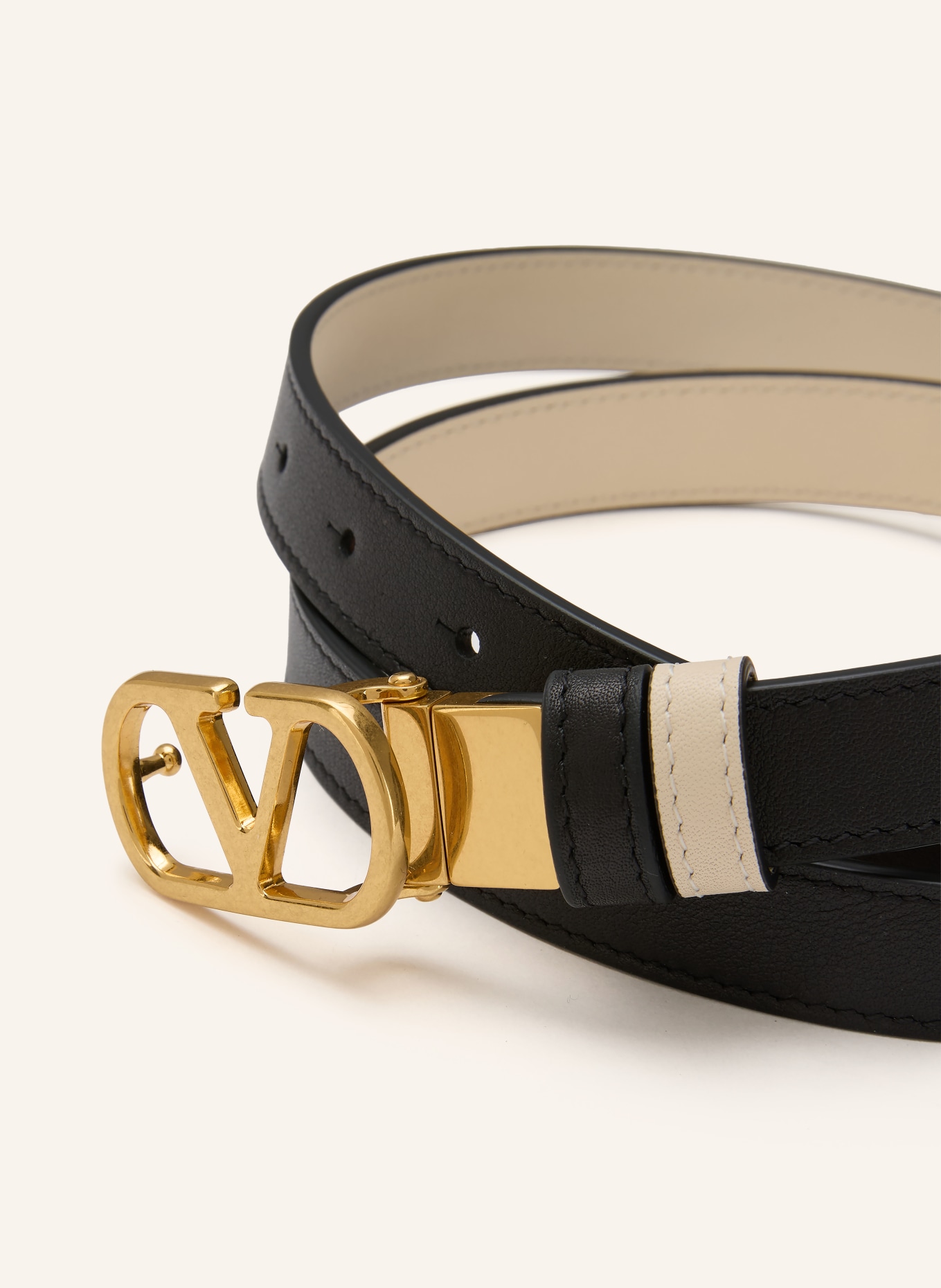 VALENTINO GARAVANI Ledergürtel VLOGO SIGNATURE zum Wenden: CREME / GOLD / SCHWARZ