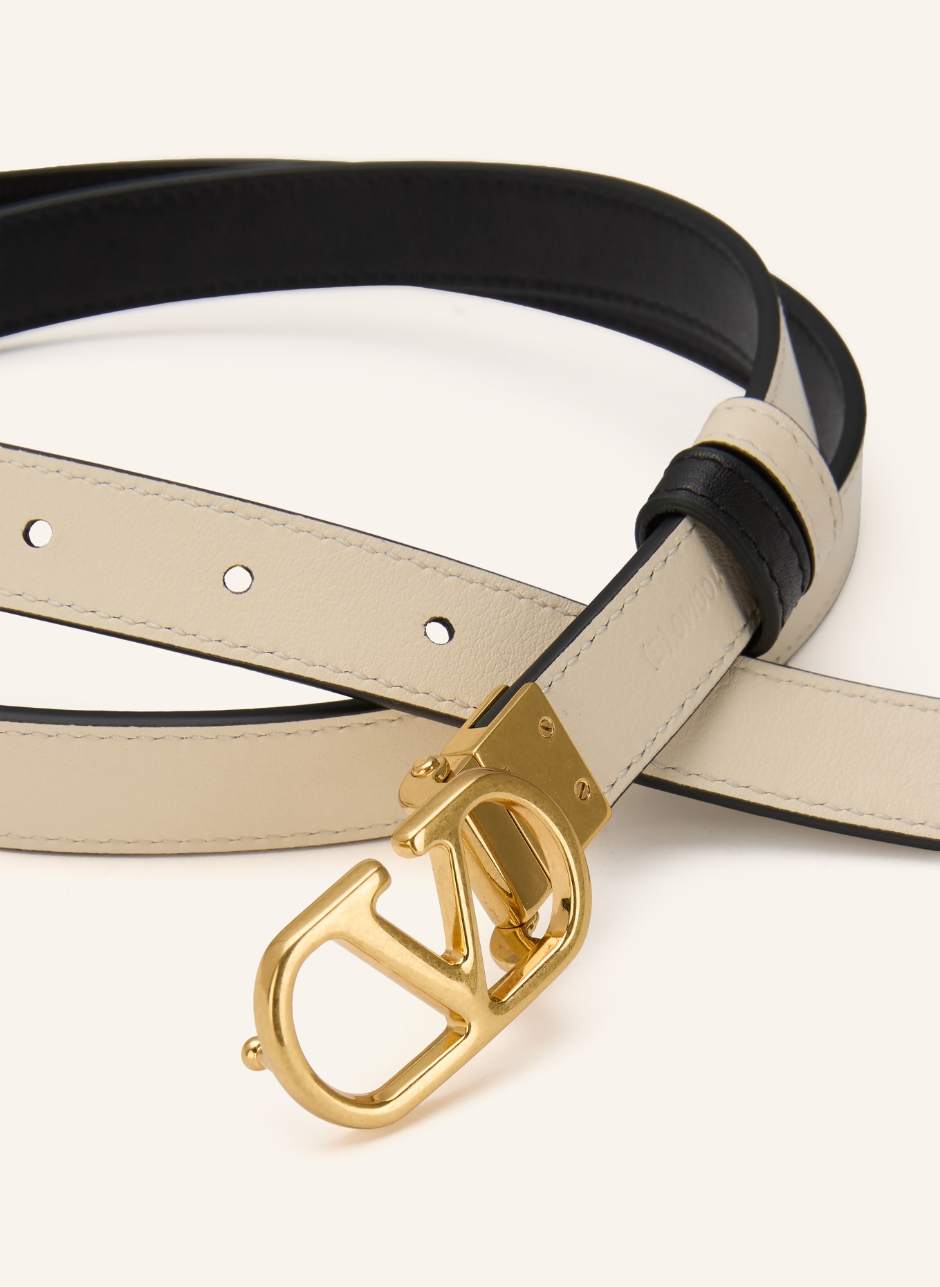 VALENTINO GARAVANI Ledergürtel VLOGO SIGNATURE zum Wenden: CREME / GOLD / SCHWARZ