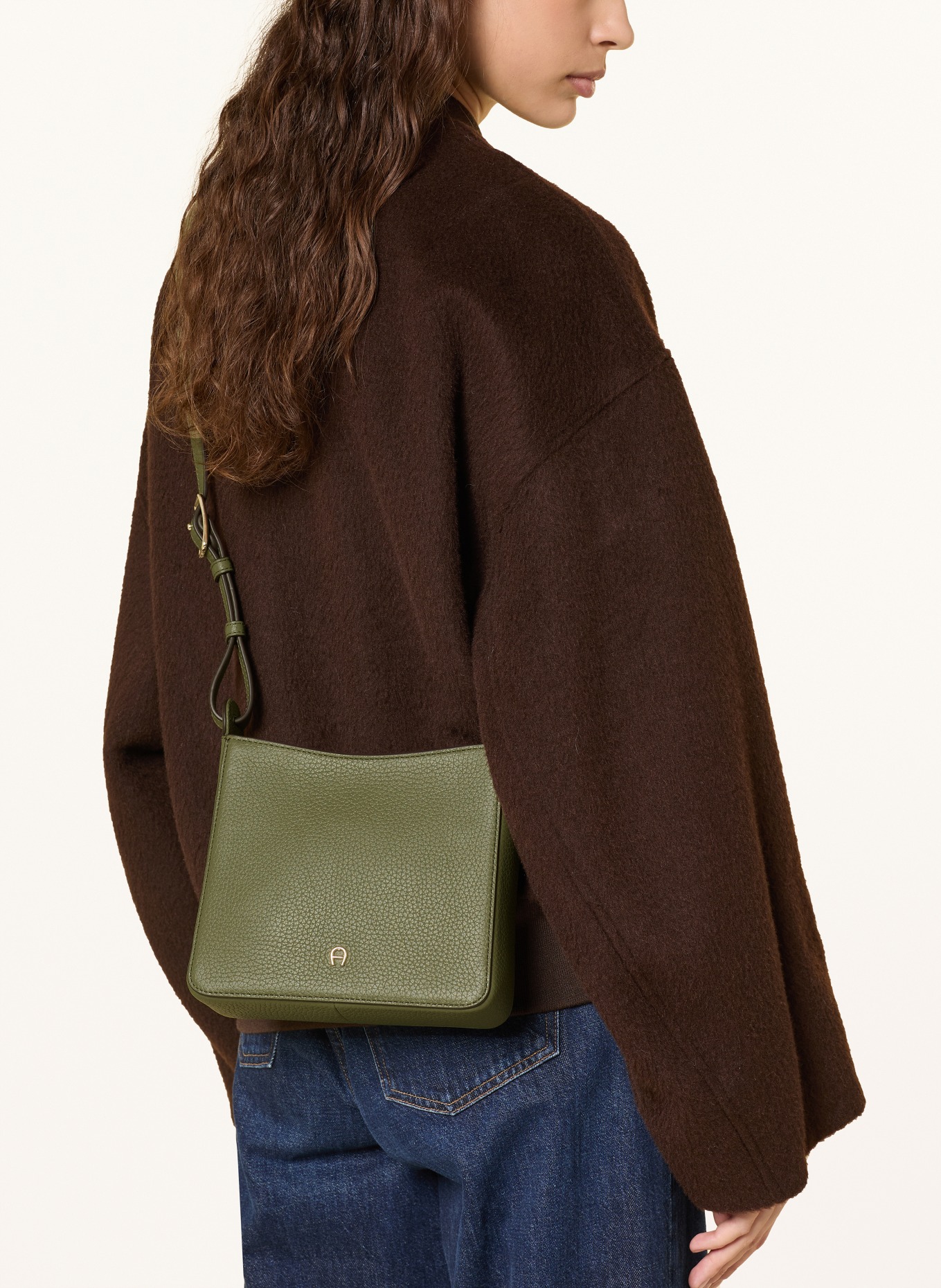 AIGNER Schultertasche PURA SMALL: GRÜN / DUNKELBRAUN