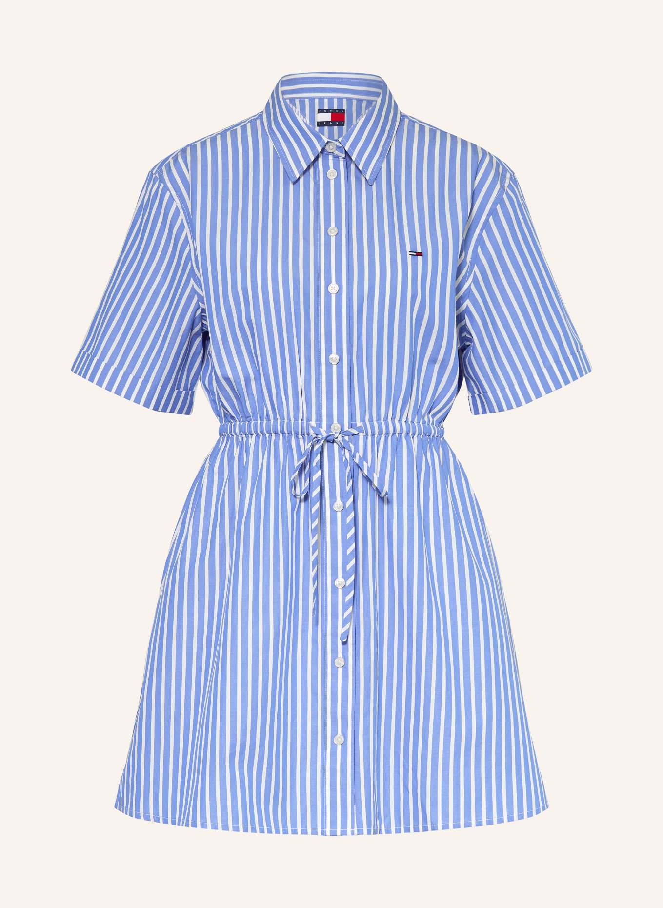 TOMMY JEANS Košilové šaty: MODRÁ / BÍLÁ