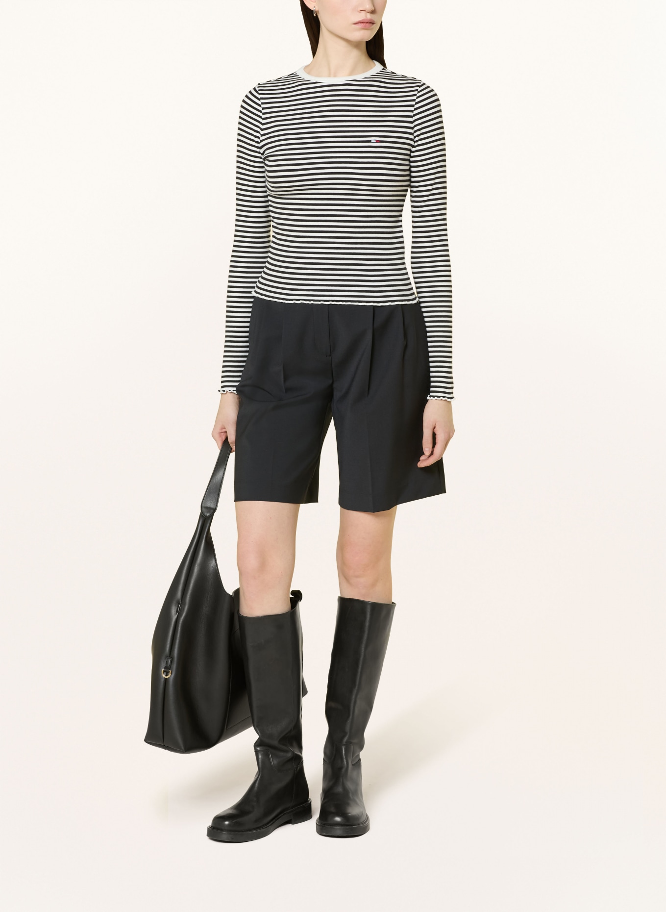 TOMMY JEANS Koszulka z długim rękawem: BIAŁY / CZARNY