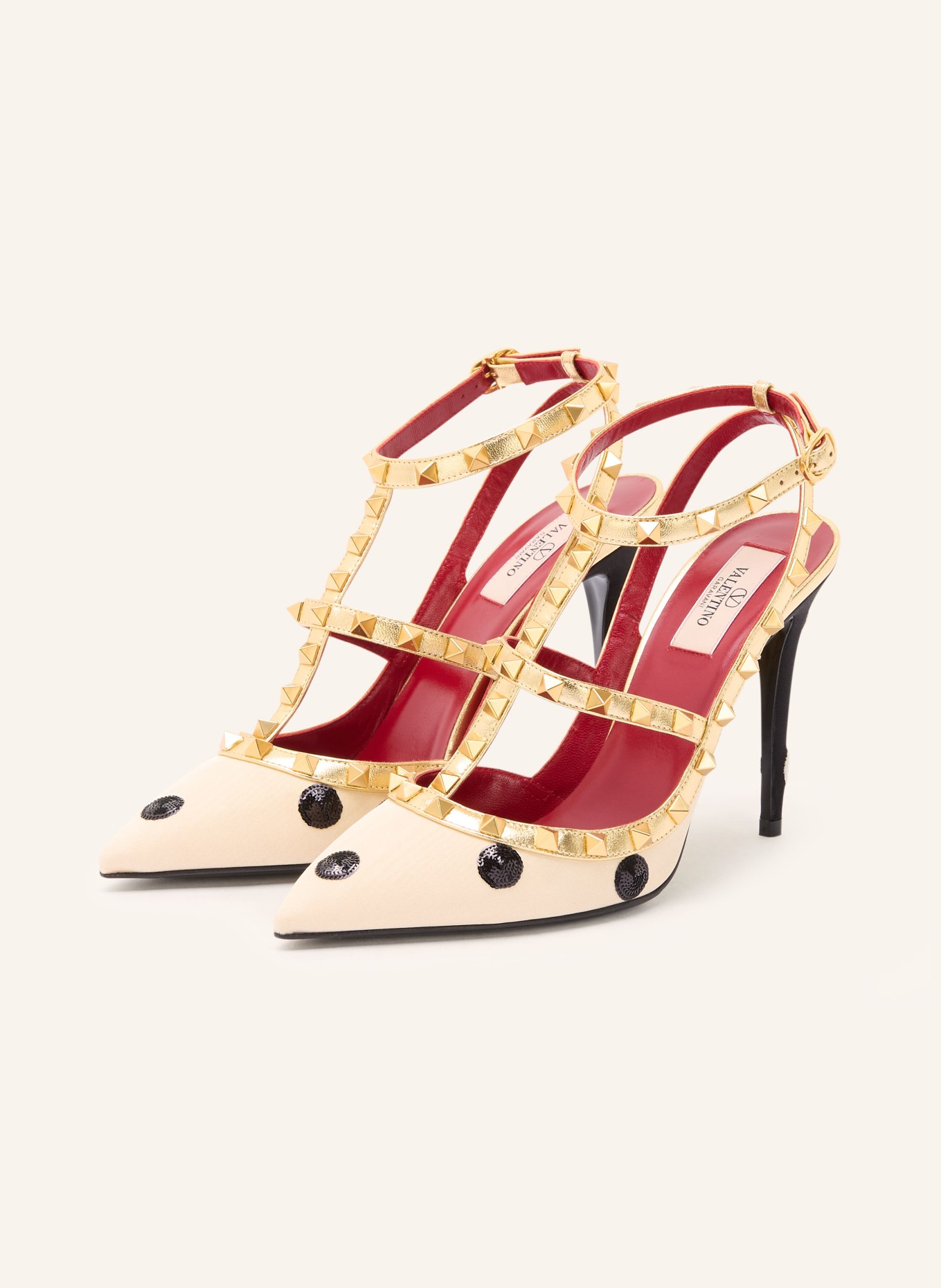 VALENTINO GARAVANI Slingpumps ROCKSTUD z ćwiekami i cekinami: BEŻOWY / ZŁOTY / CZARNY