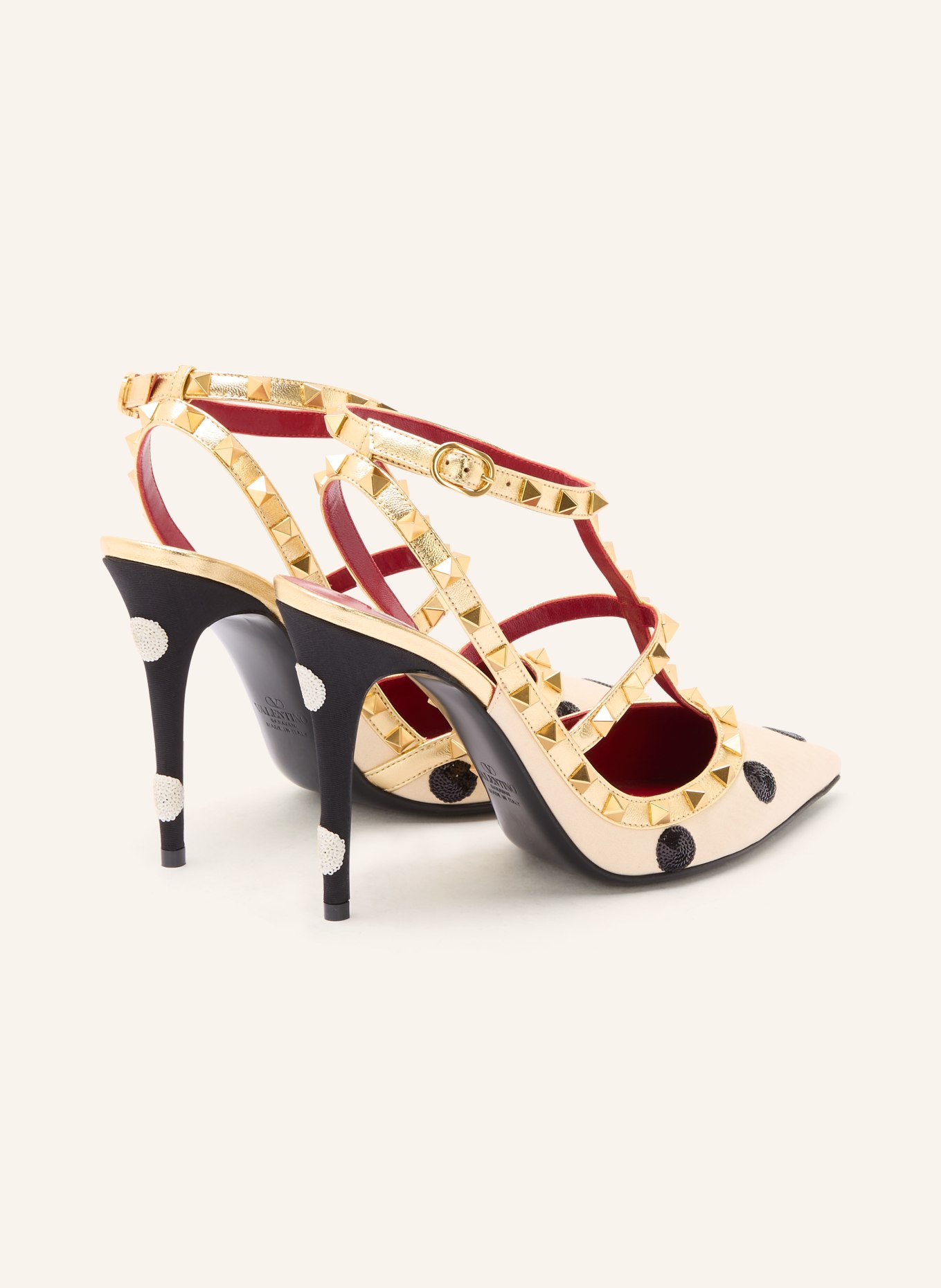 VALENTINO GARAVANI Slingpumps ROCKSTUD z ćwiekami i cekinami: BEŻOWY / ZŁOTY / CZARNY