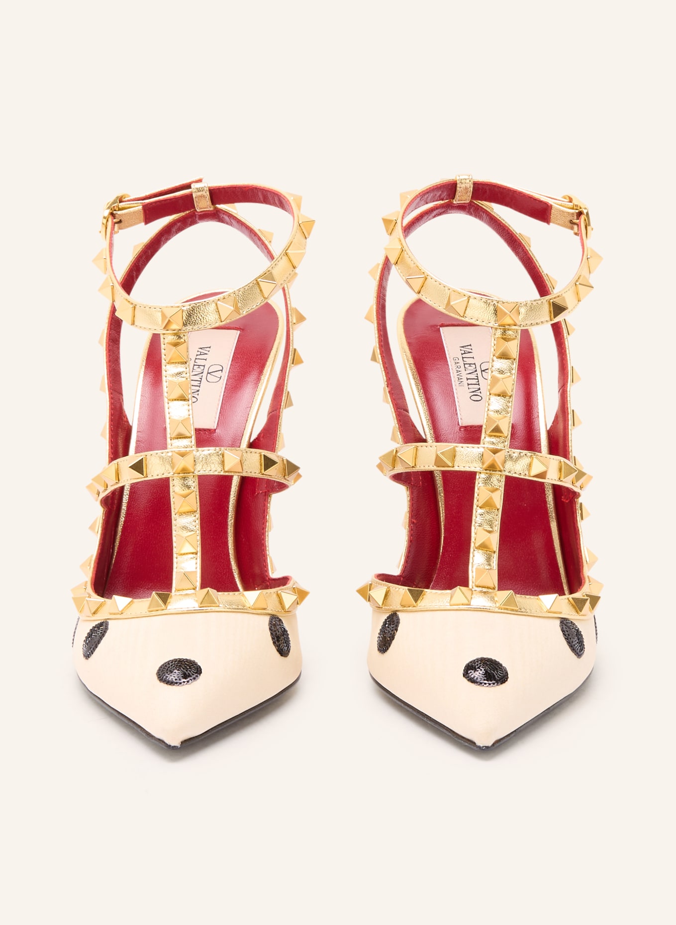 VALENTINO GARAVANI Slingpumps ROCKSTUD z ćwiekami i cekinami: BEŻOWY / ZŁOTY / CZARNY