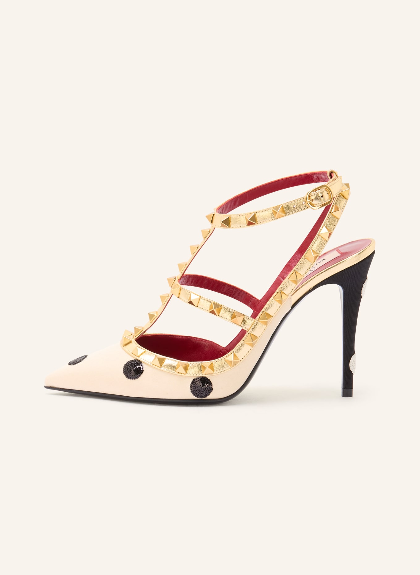 VALENTINO GARAVANI Slingpumps ROCKSTUD z ćwiekami i cekinami: BEŻOWY / ZŁOTY / CZARNY