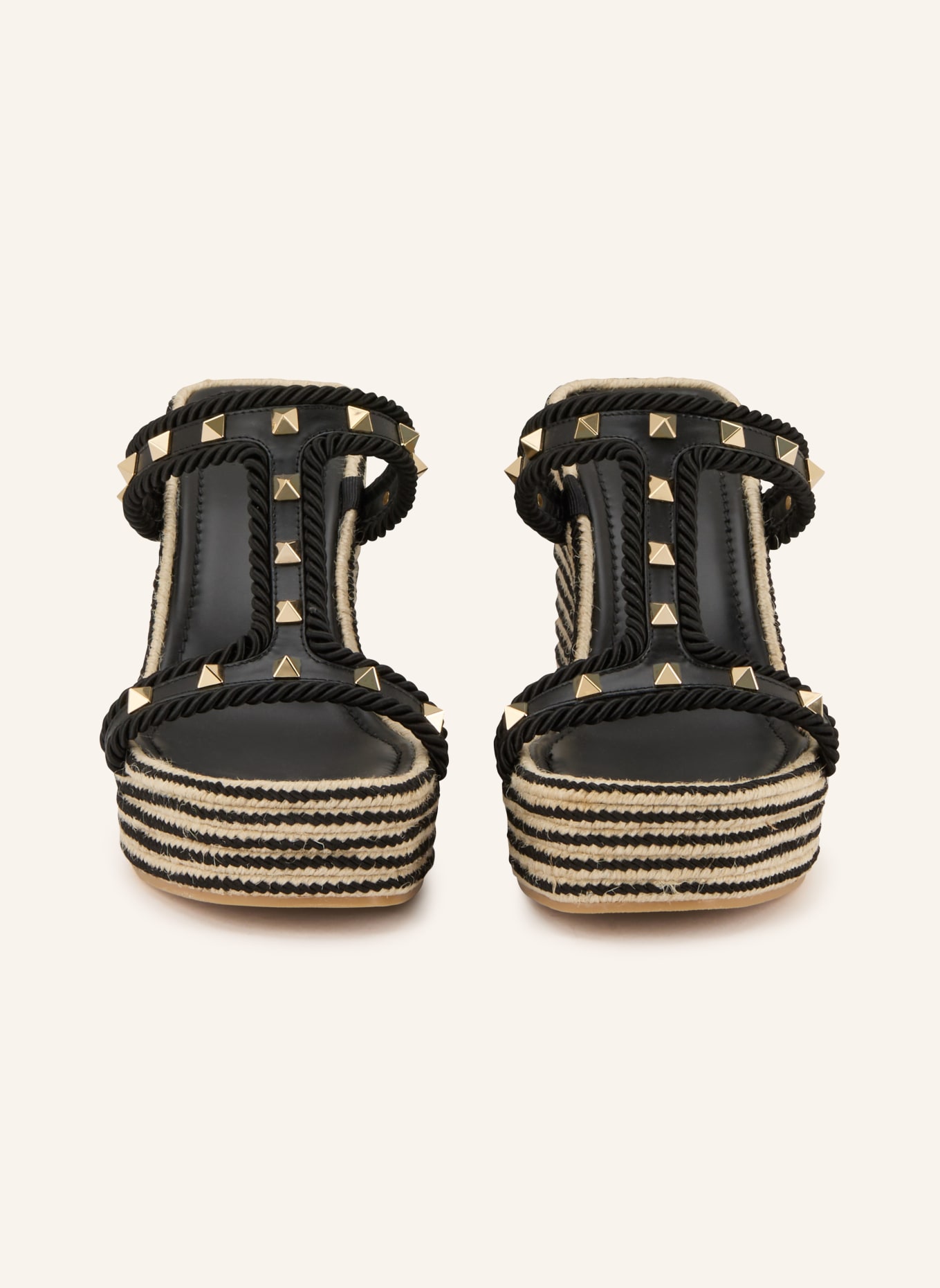 VALENTINO GARAVANI Klínové boty s cvočky: ČERNÁ / ZLATÁ / KRÉMOVÁ