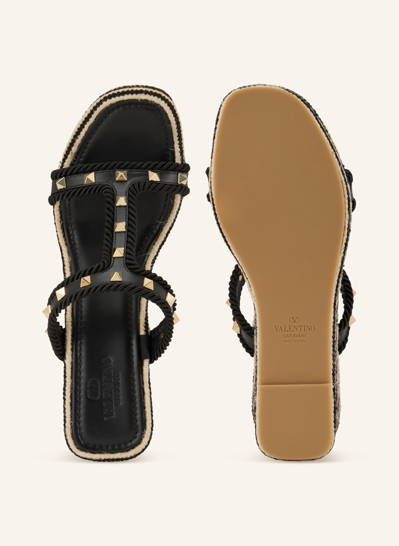 VALENTINO GARAVANI Klínové boty s cvočky: ČERNÁ / ZLATÁ / KRÉMOVÁ