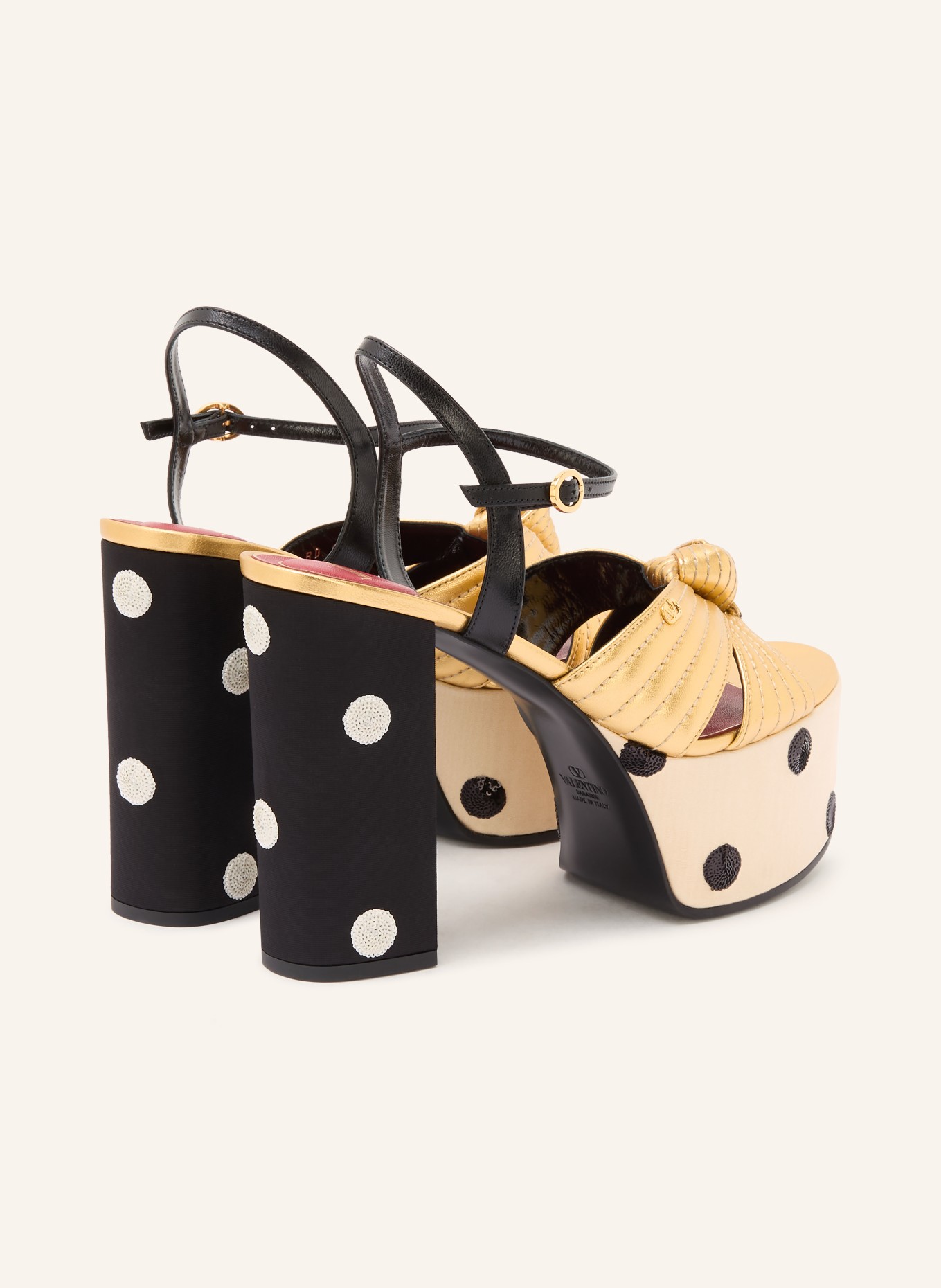 VALENTINO GARAVANI Plateau-Sandaletten mit Pailletten: GOLD / CREME / SCHWARZ