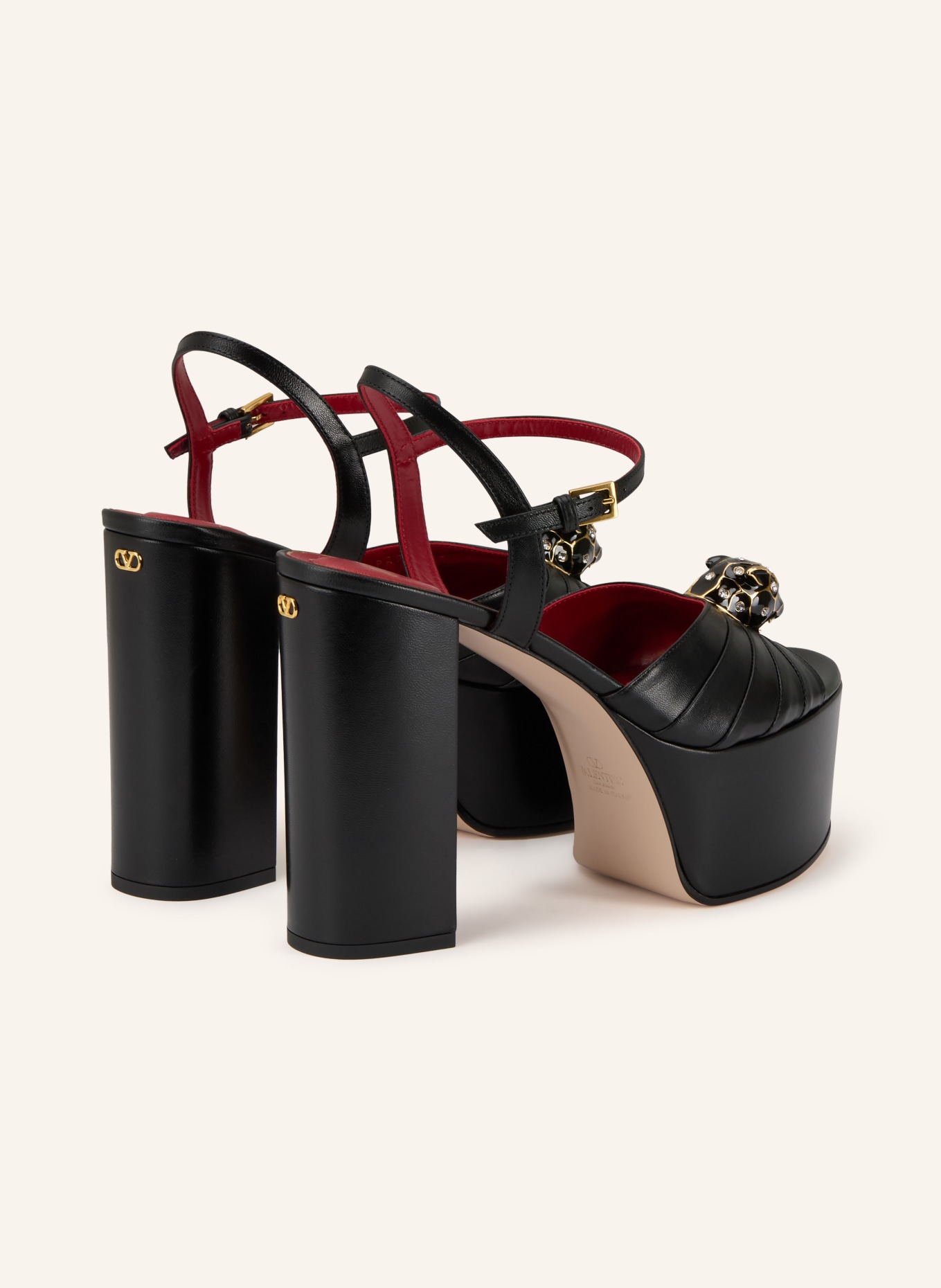 VALENTINO GARAVANI Plateau-Sandaletten PAS DE CHAT mit Schmucksteinen: SCHWARZ / GOLD