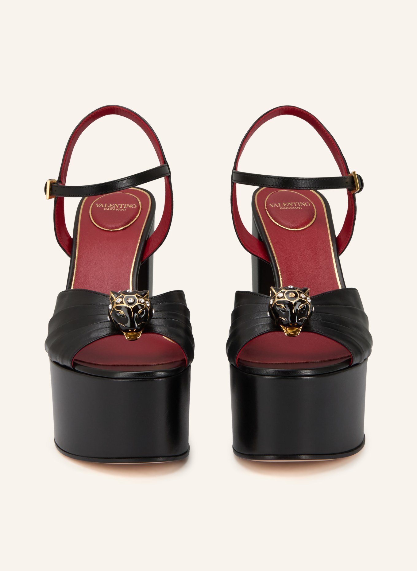 VALENTINO GARAVANI Plateau-Sandaletten PAS DE CHAT mit Schmucksteinen: SCHWARZ / GOLD