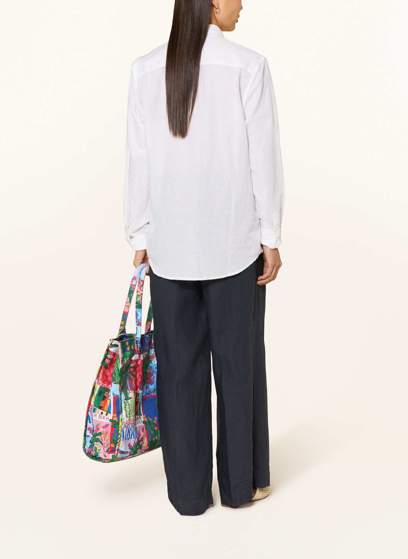 120%lino Linen wide-leg pants: DARK BLUE