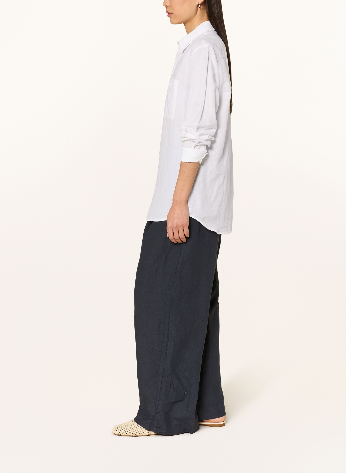 120%lino Linen wide-leg pants: DARK BLUE