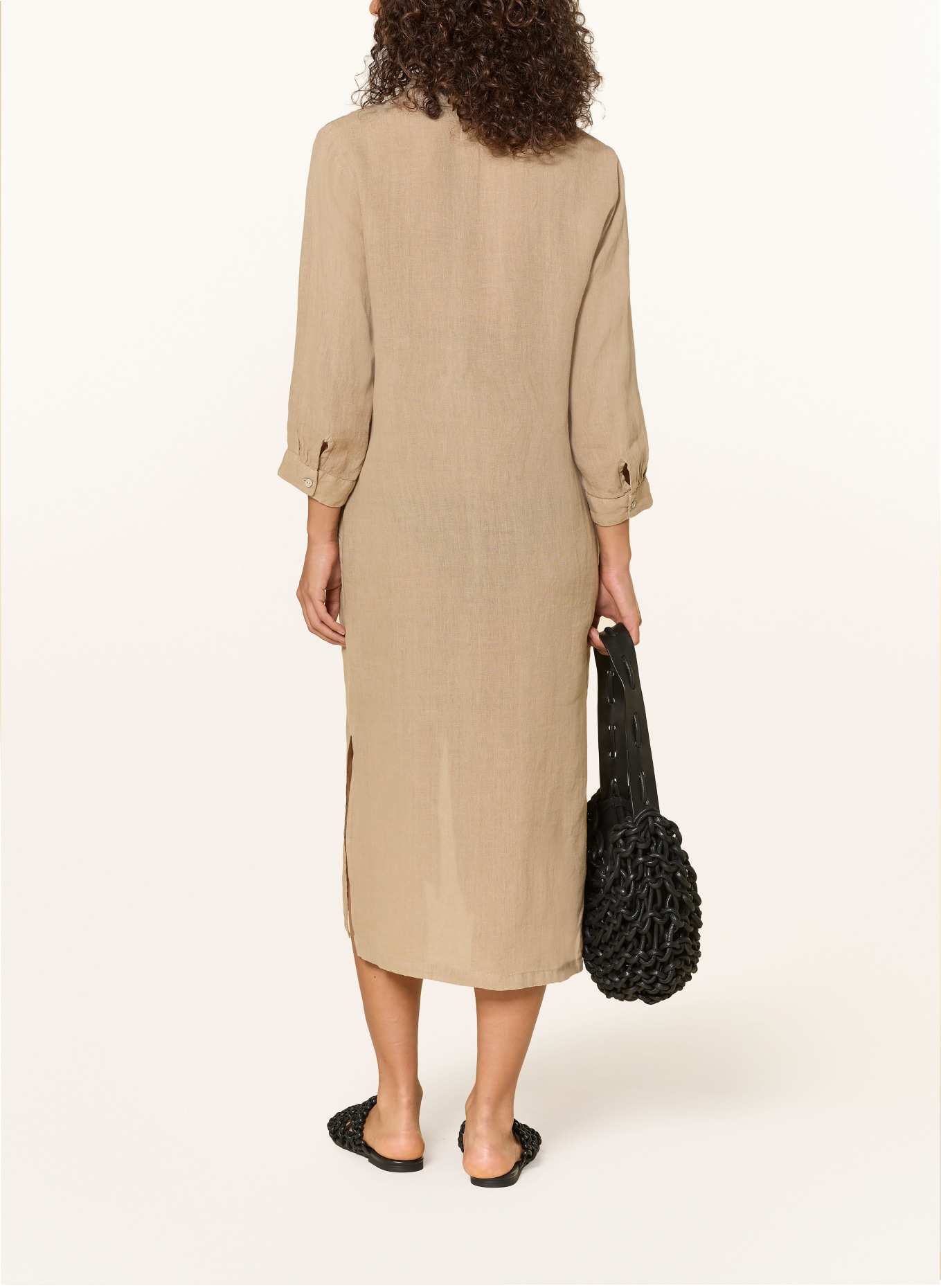 120%lino Lněné šaty s košilovým střihem: SVĚTLE HNĚDÁ