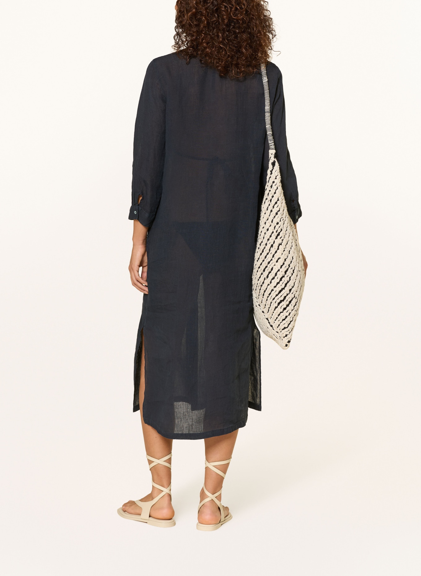 120%lino Lněné šaty s košilovým střihem: TMAVĚ MODRÁ