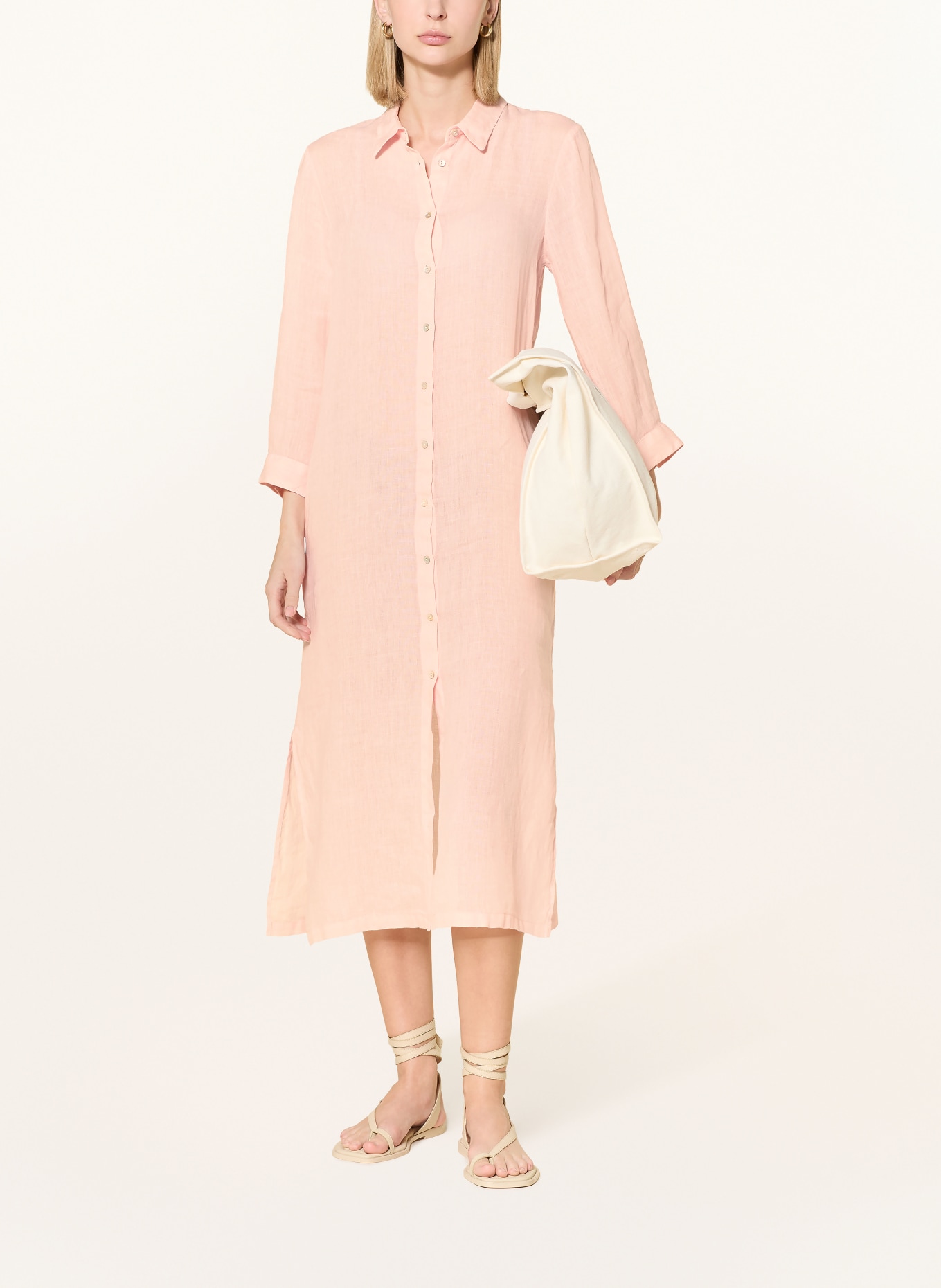 120%lino Lněné šaty s košilovým střihem: RŮŽOVÁ