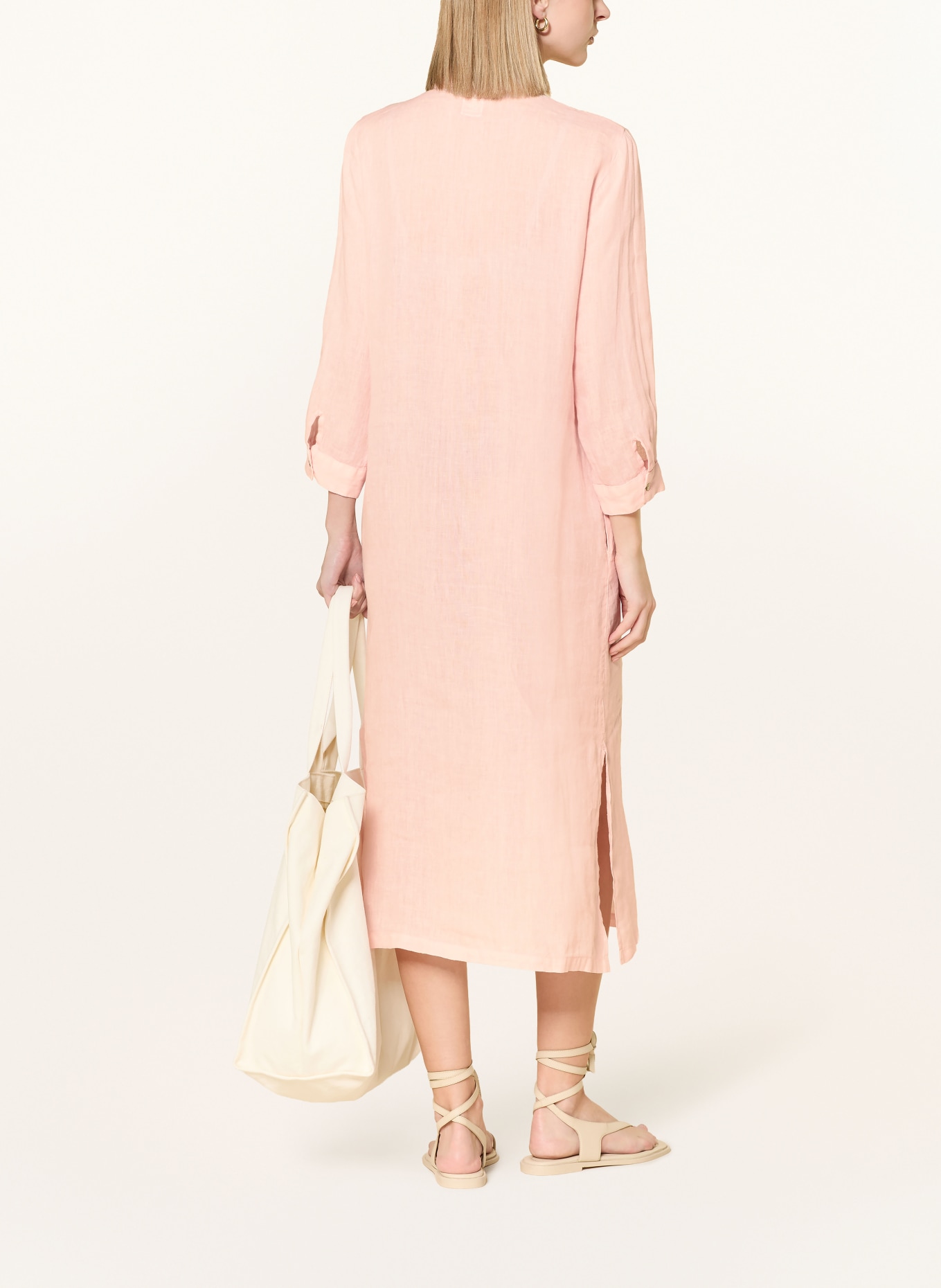 120%lino Lněné šaty s košilovým střihem: RŮŽOVÁ