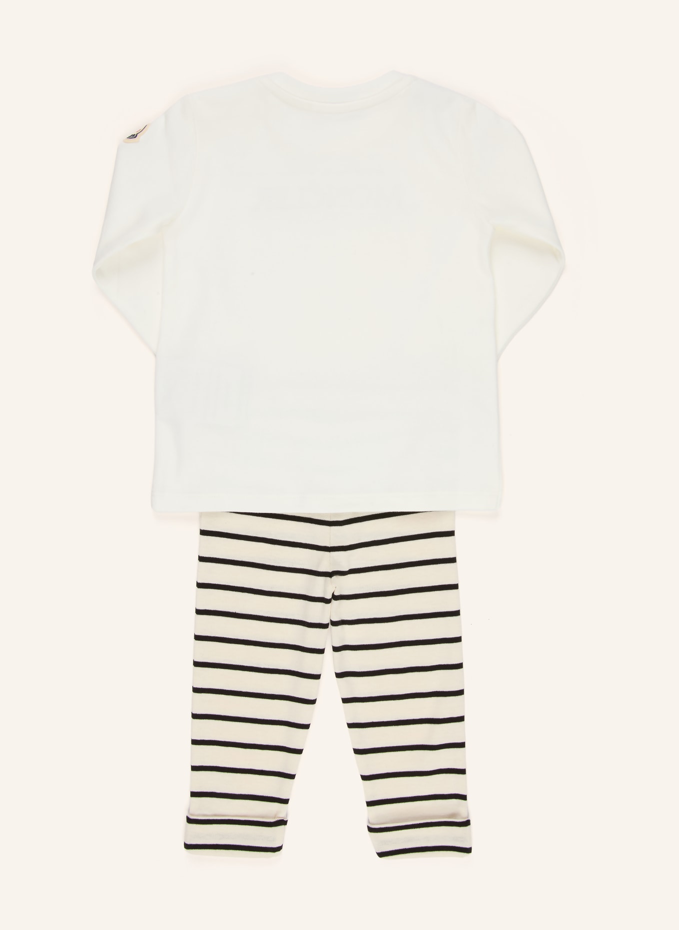 MONCLER enfant Set: Hose, Longsleeve und Mütze: CREME / SCHWARZ