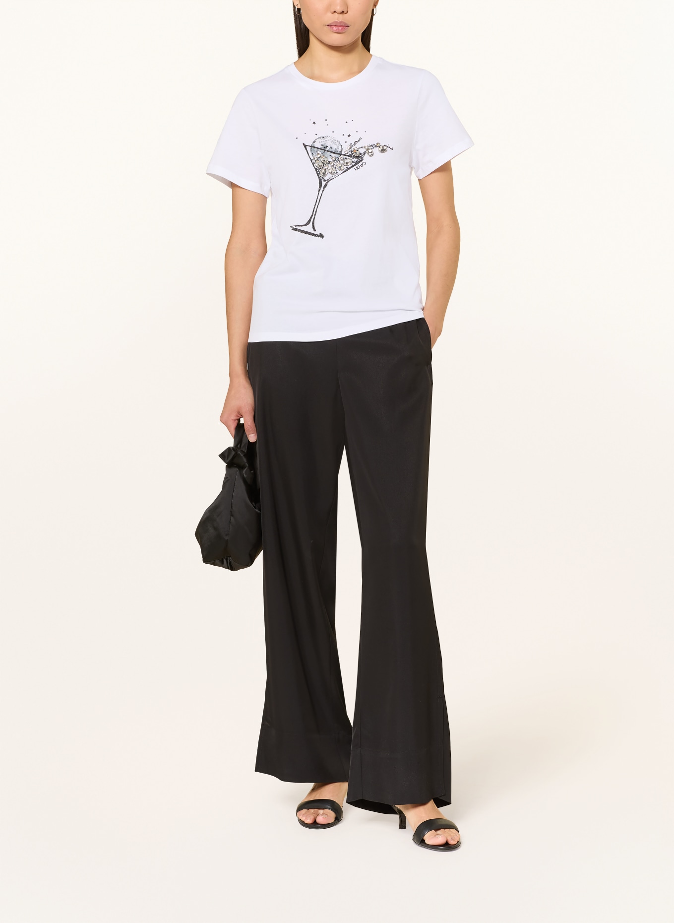 LIU JO Tričko s ozdobnými kameny: BÍLÁ / ŠEDÁ