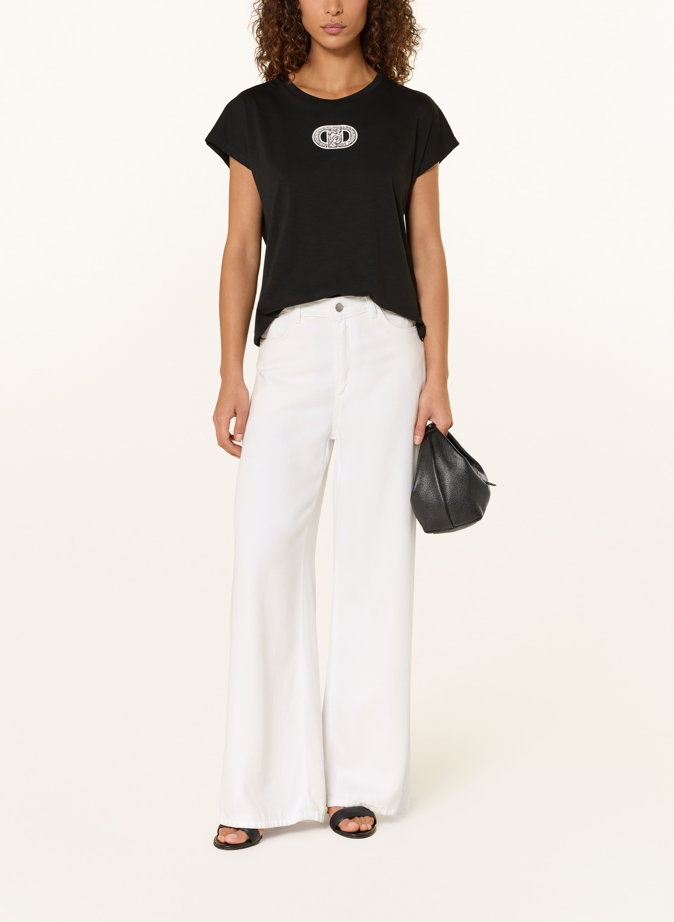 LIU JO Koszulka z kamieniami ozdobnymi: CZARNY / BIAŁY