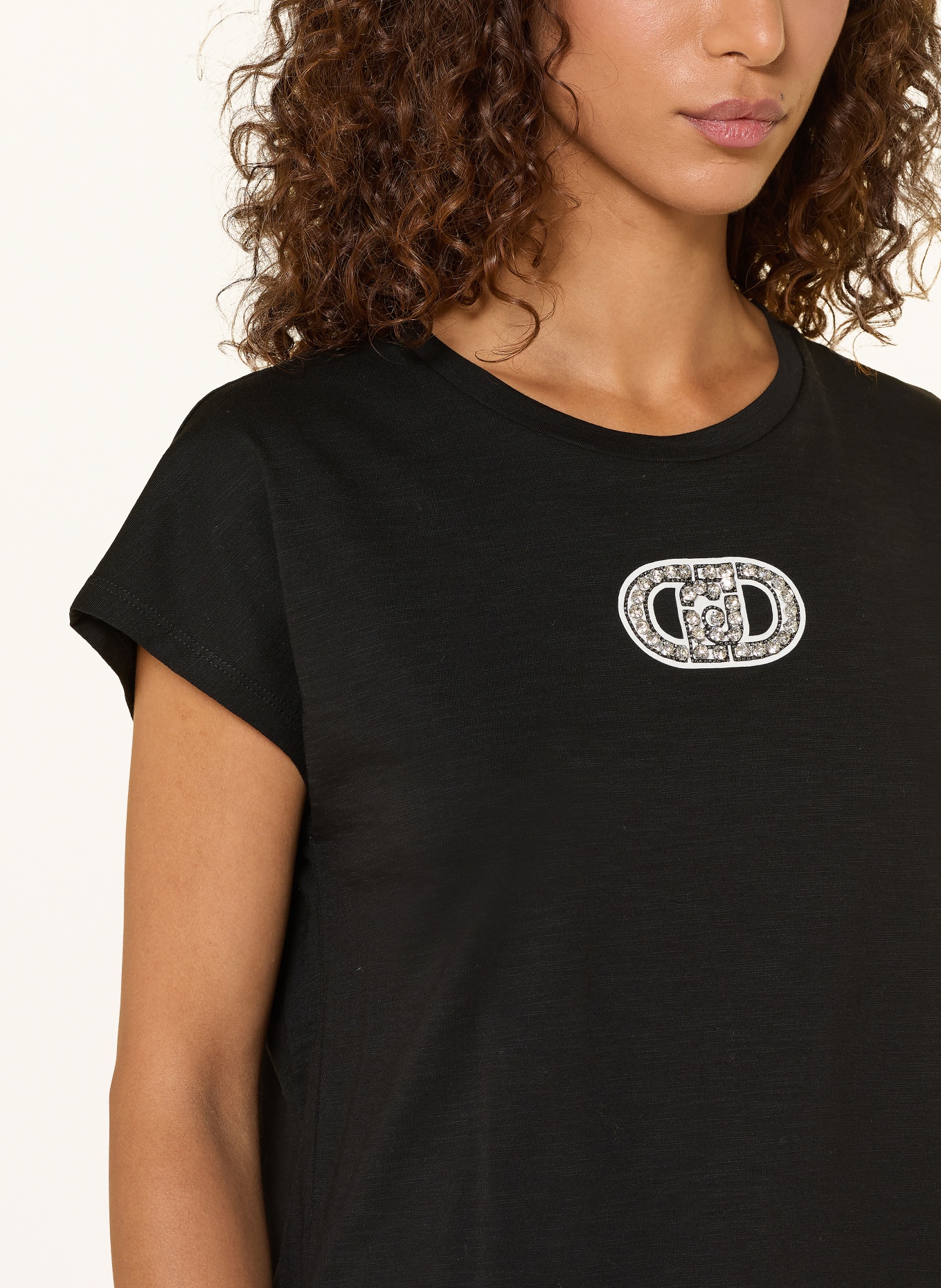 LIU JO Koszulka z kamieniami ozdobnymi: CZARNY / BIAŁY