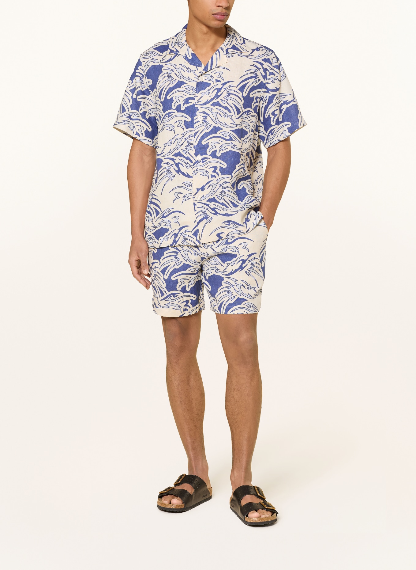 OAS Linen shorts ROUGE PORTO: WHITE / BLUE