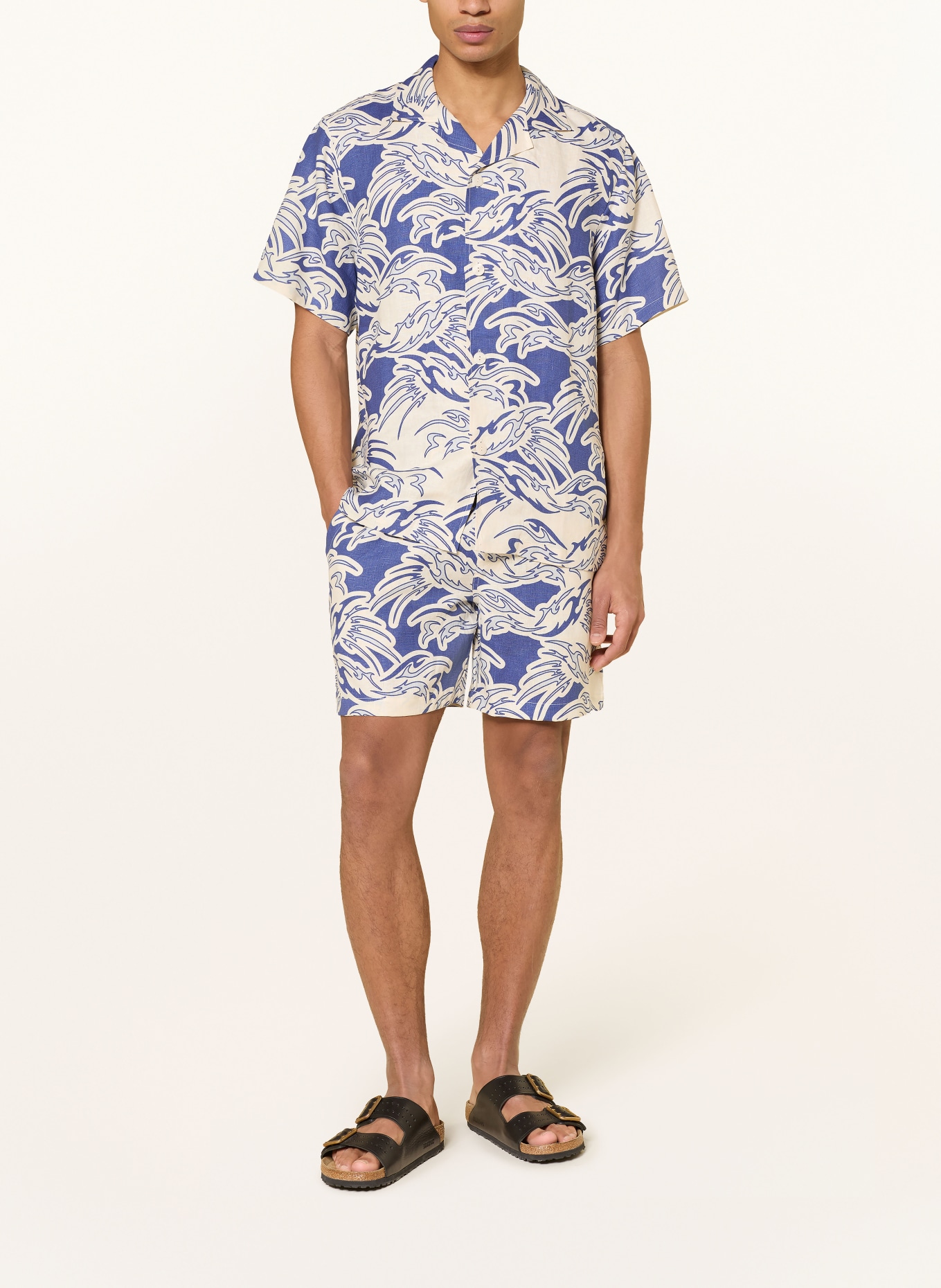 OAS Resorthemd Comfort Fit aus Leinen: WEISS / BLAU