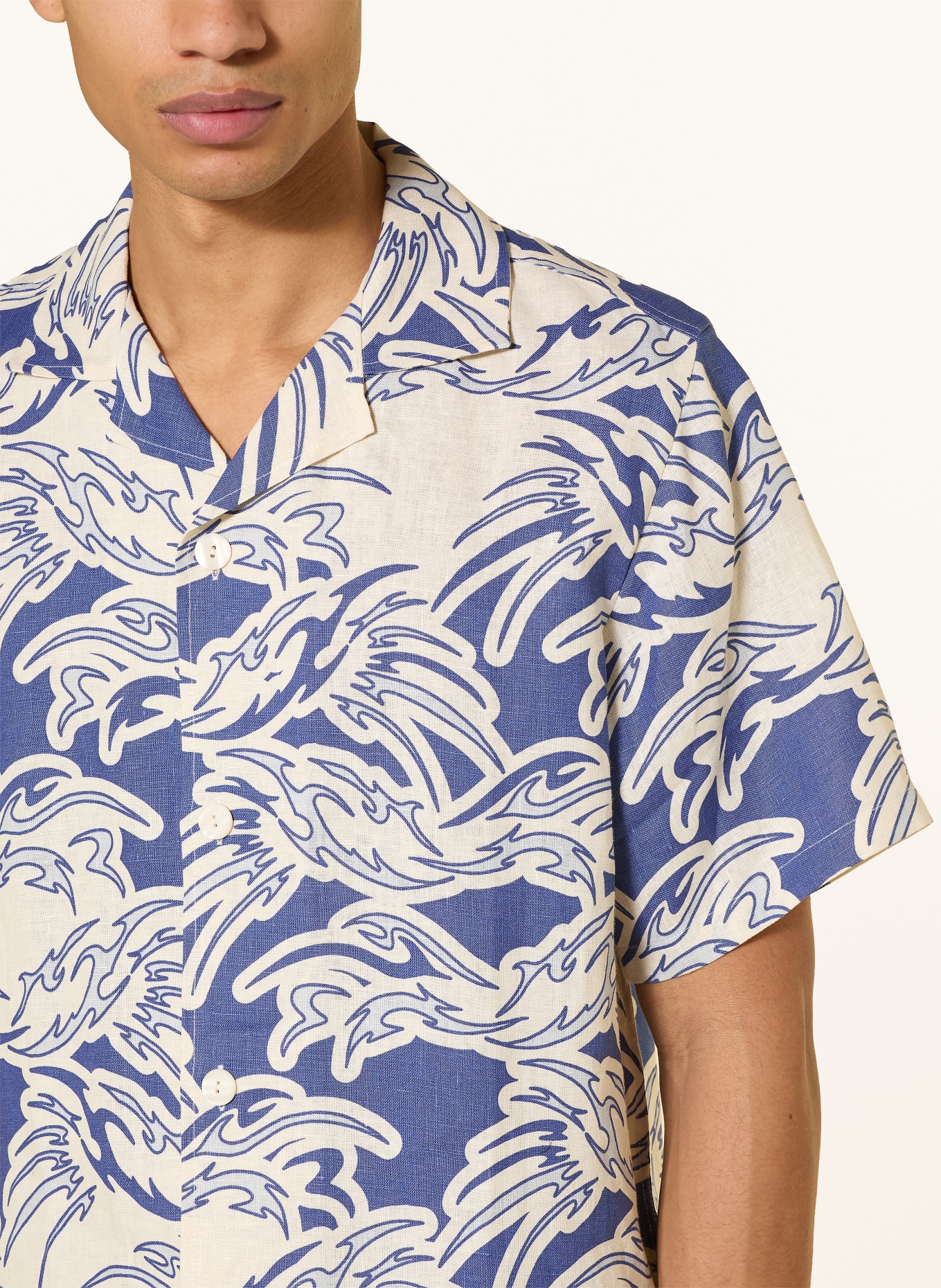 OAS Resorthemd Comfort Fit aus Leinen: WEISS / BLAU