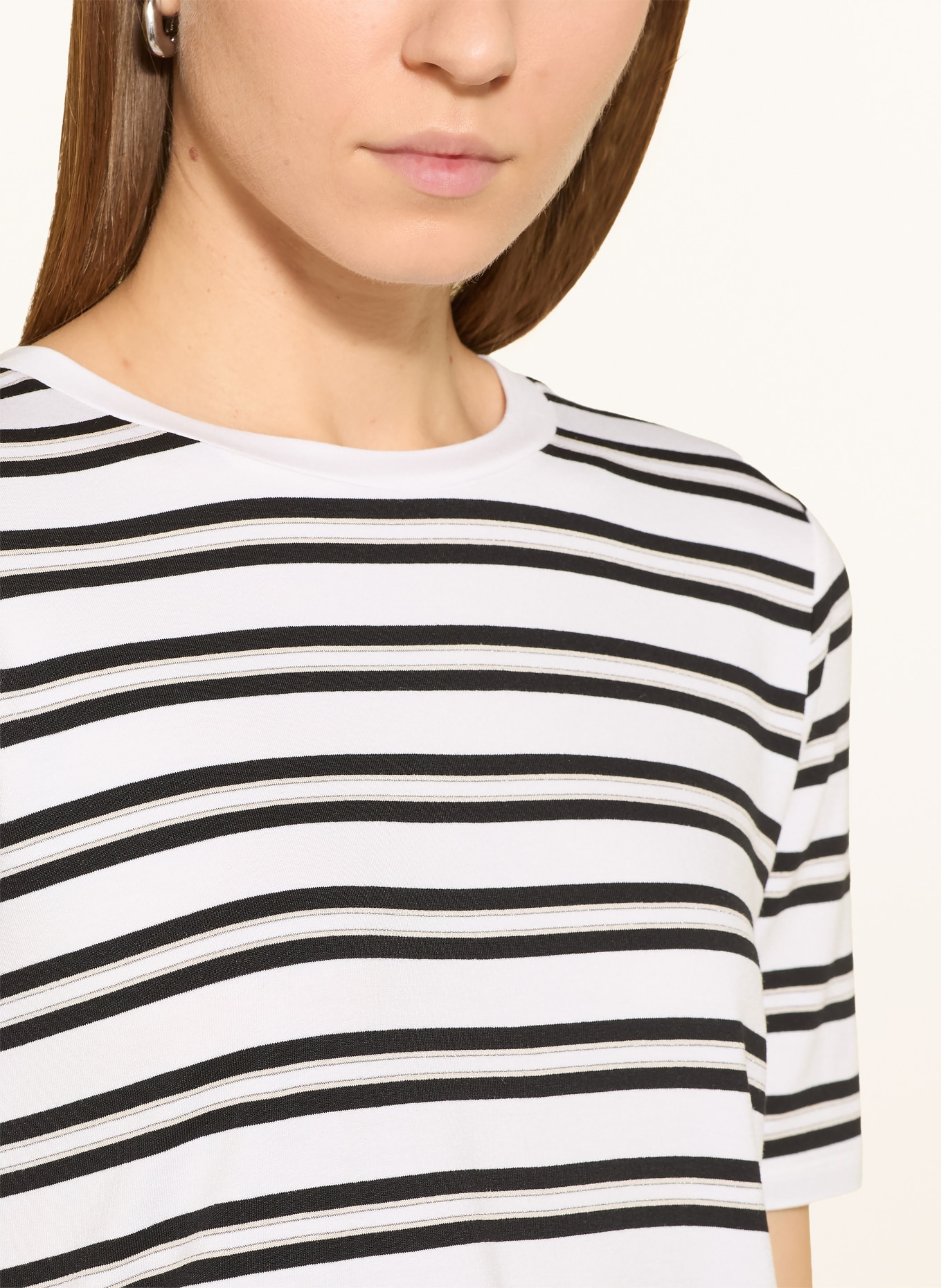 comma T-Shirt mit Glitzergarn: WEISS / BEIGE / SCHWARZ