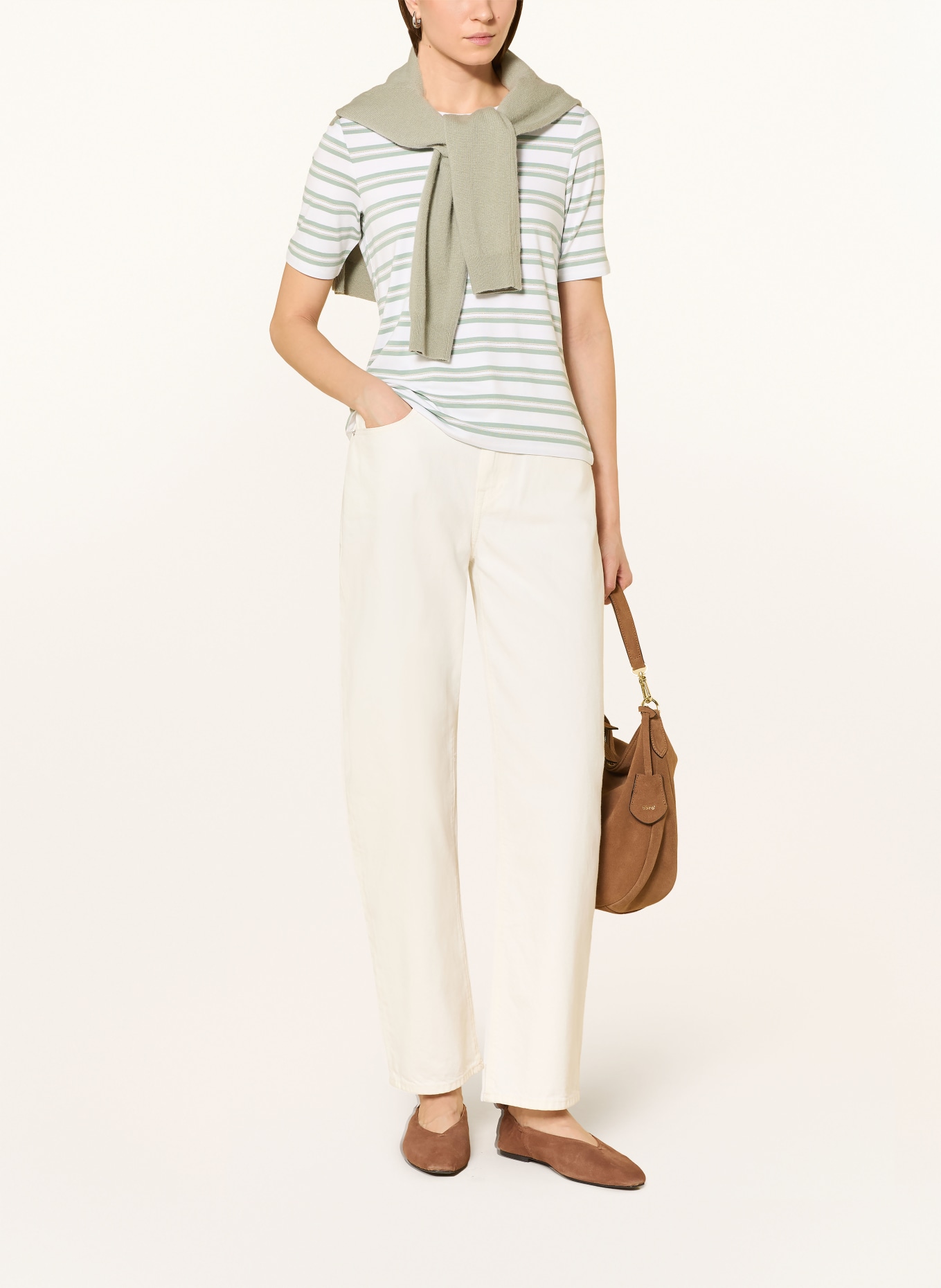 comma T-Shirt mit Glitzergarn: WEISS / BEIGE / HELLGRÜN